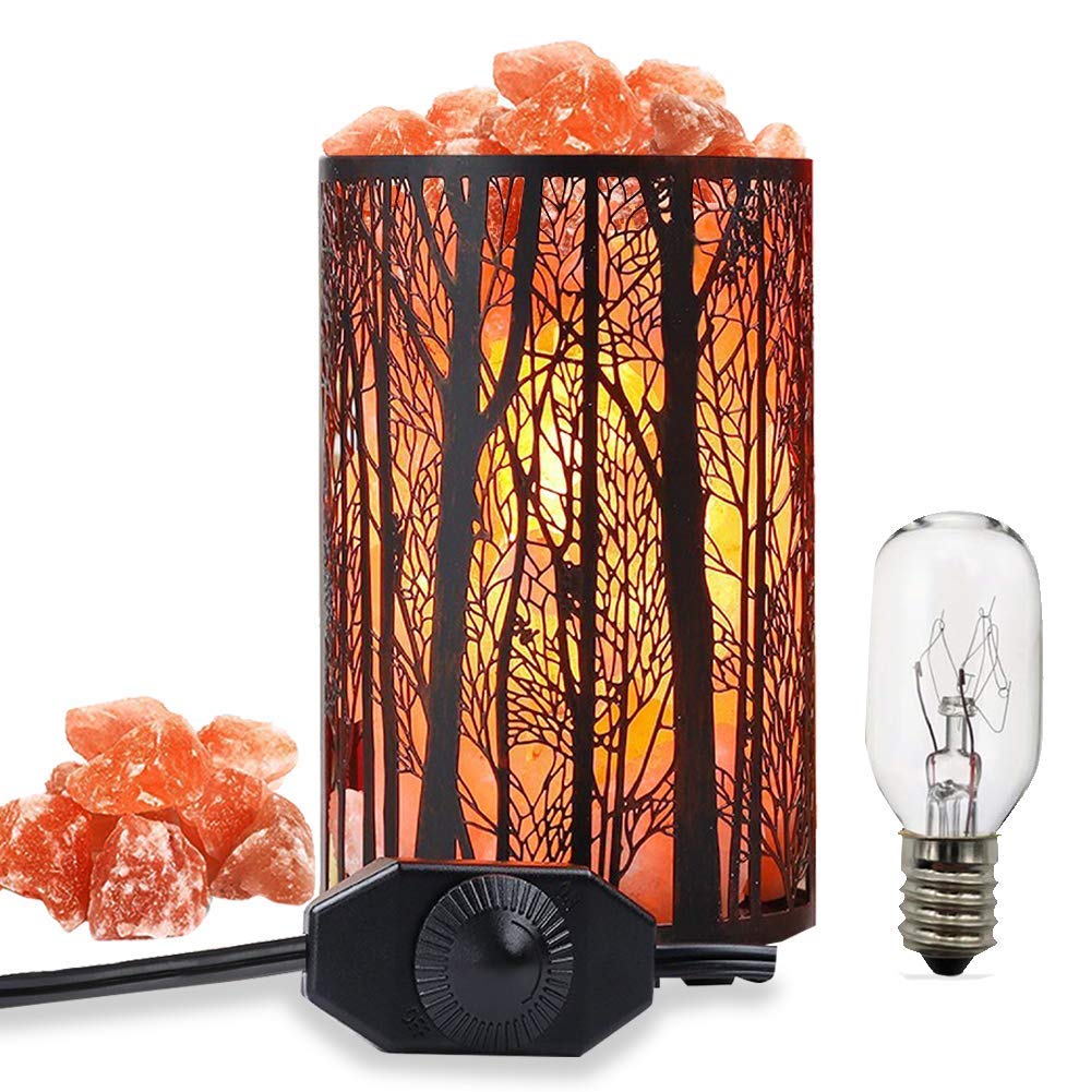 Natural Himalayan Salt Lamp with Dimmer Switch - Handcrafted Salt Crystal Night Light, Retro Metal Basket Decor Desk Lamp (Includes 25W Bulbs) - Perfect for Bedroom, Yoga Studio & Relaxation Spaces