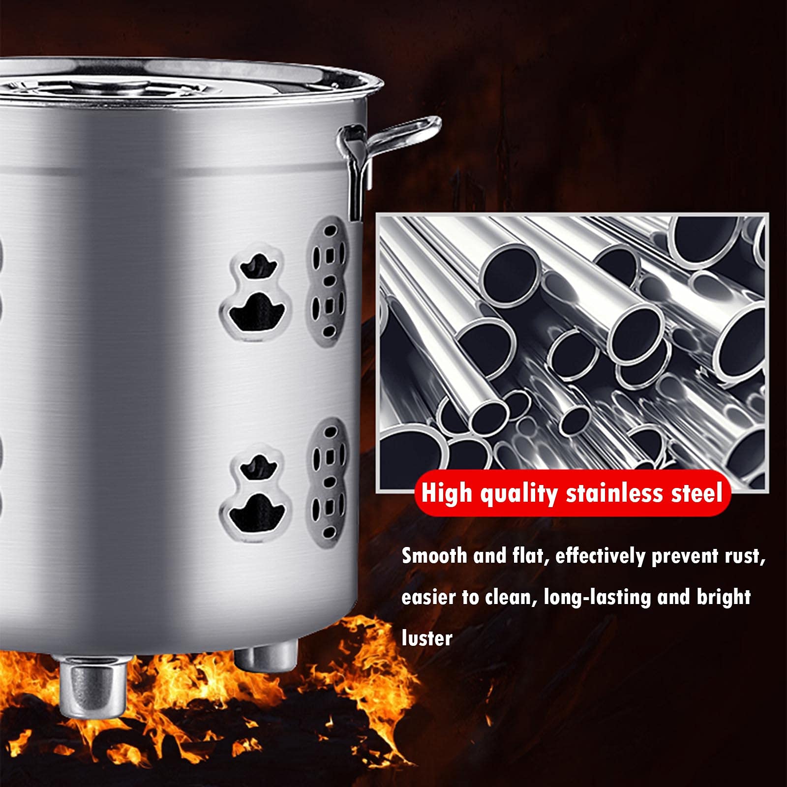 Stainless Steel Incinerator Can - Outdoor Burn Barrel for Yard, Backyard & Home Use | Fire Pit with Stand & Hook | Perfect for Camping, Bonfires & Waste Disposal