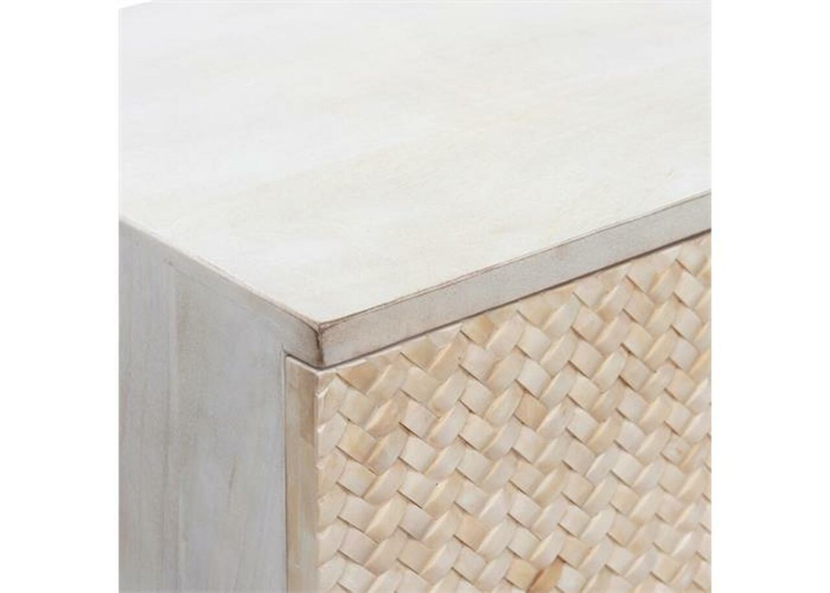 Handmade Bone Inlay Herringbone Sideboard - Wooden Buffet Cabinet with Intricate Inlay Design | Perfect for Dining Room Storage, Living Room Decor & Entryway Furniture