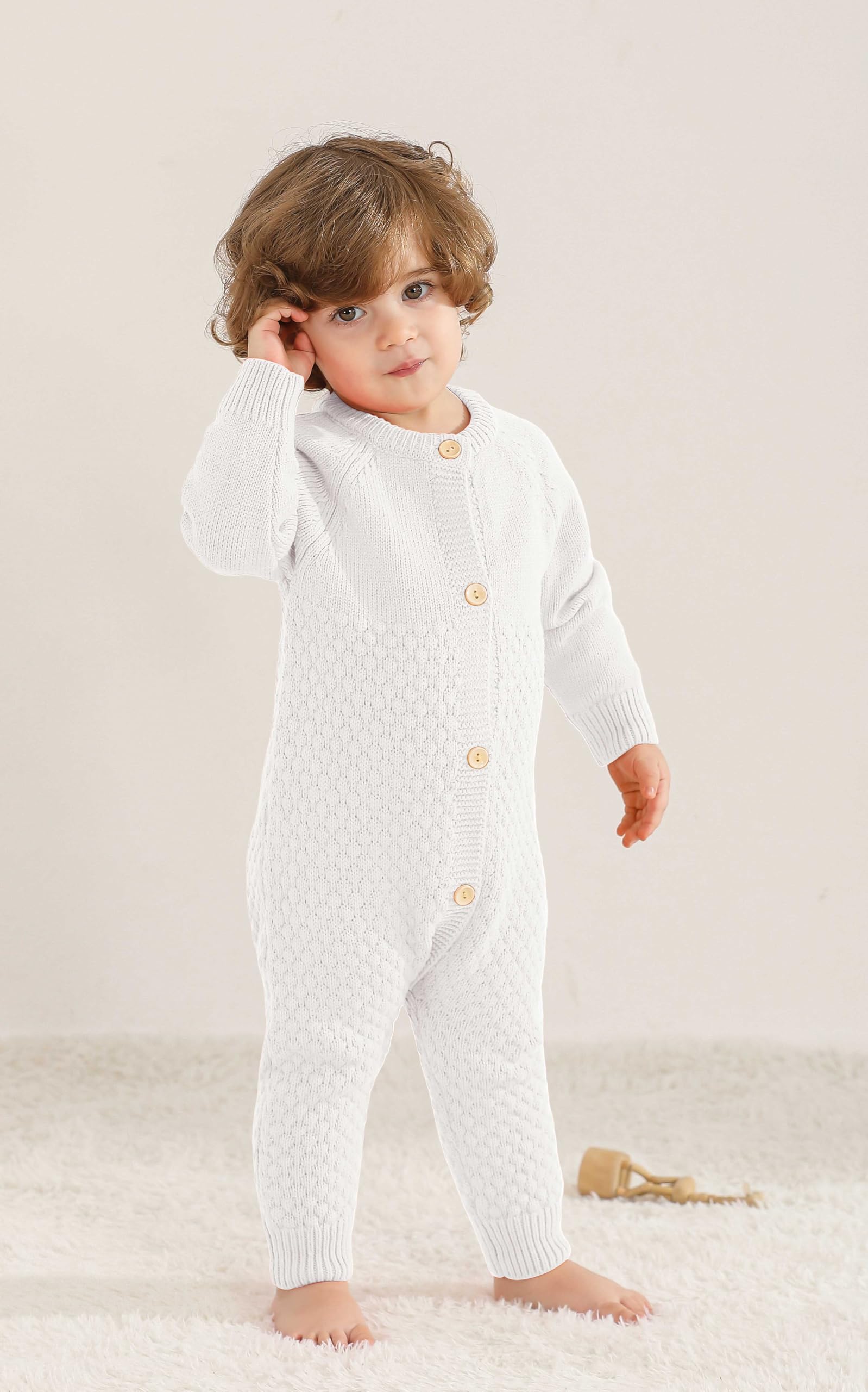 CVXV Newborn Baby Boy Long Sleeve Knitted Romper - Warm Winter Bodysuit for 0-24 Months | Soft Cotton Knit Jumpsuit for Infants & Toddlers | Perfect for Winter Outfits, Holiday Photos & Cozy Indoor Wear