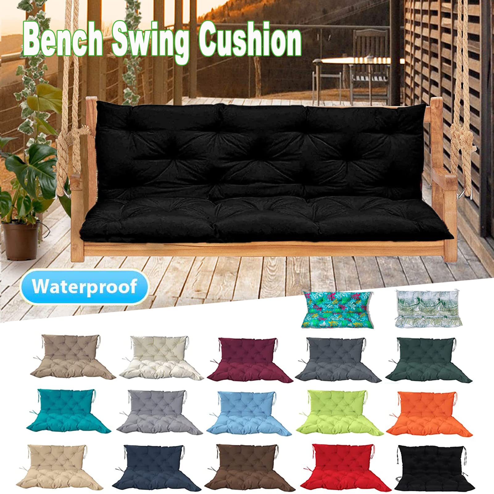 **60 Inch Waterproof Outdoor Bench Cushion with Backrest – Thickened Patio Swing Cushion for 3-Seater Porch Furniture (Black, 40x60 Inch) – Perfect for Garden, Deck, and Backyard Relaxation**