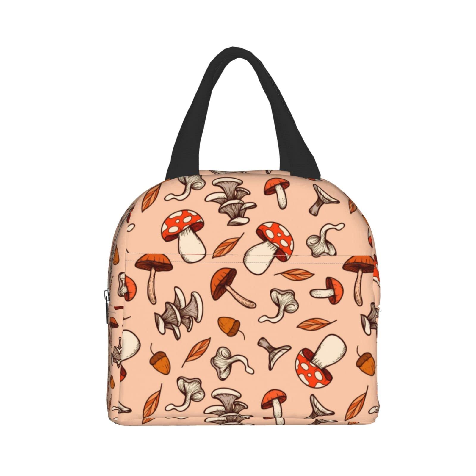 Insulated Lunch Bag with Mushroom Print - Reusable & Portable Lunch Box for Men & Women - Perfect for Work, Travel, Picnic & School Lunch Containers