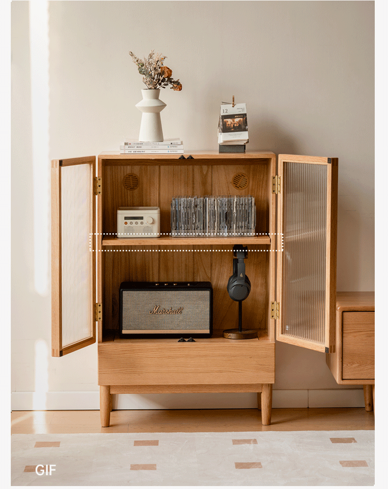 Modern Solid Oak & Beech Wood Side Cabinet - Minimalist Design for Living Room, Bedroom or Office Storage