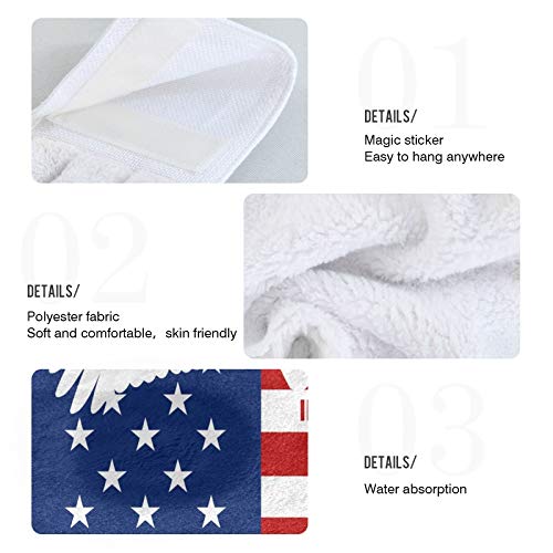 4th of July Patriotic Hand Towels 2-Pack - American Flag & Eagle Design Kitchen & Bathroom Towels with Hanging Loop (12