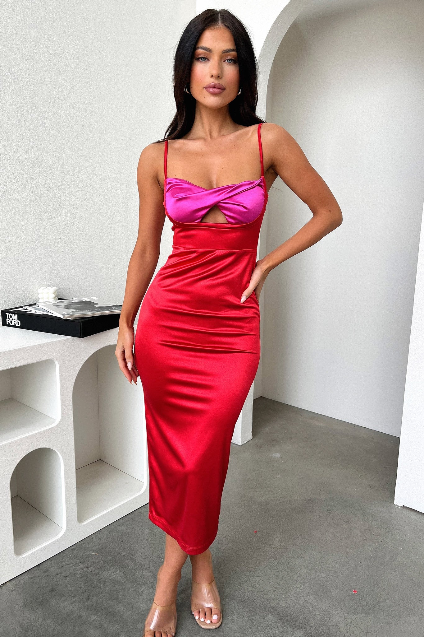 Krista Midi Dress for Women - Flowy Red Summer Dress with Short Sleeves | Perfect for Beach Vacation, Date Night & Casual Outings