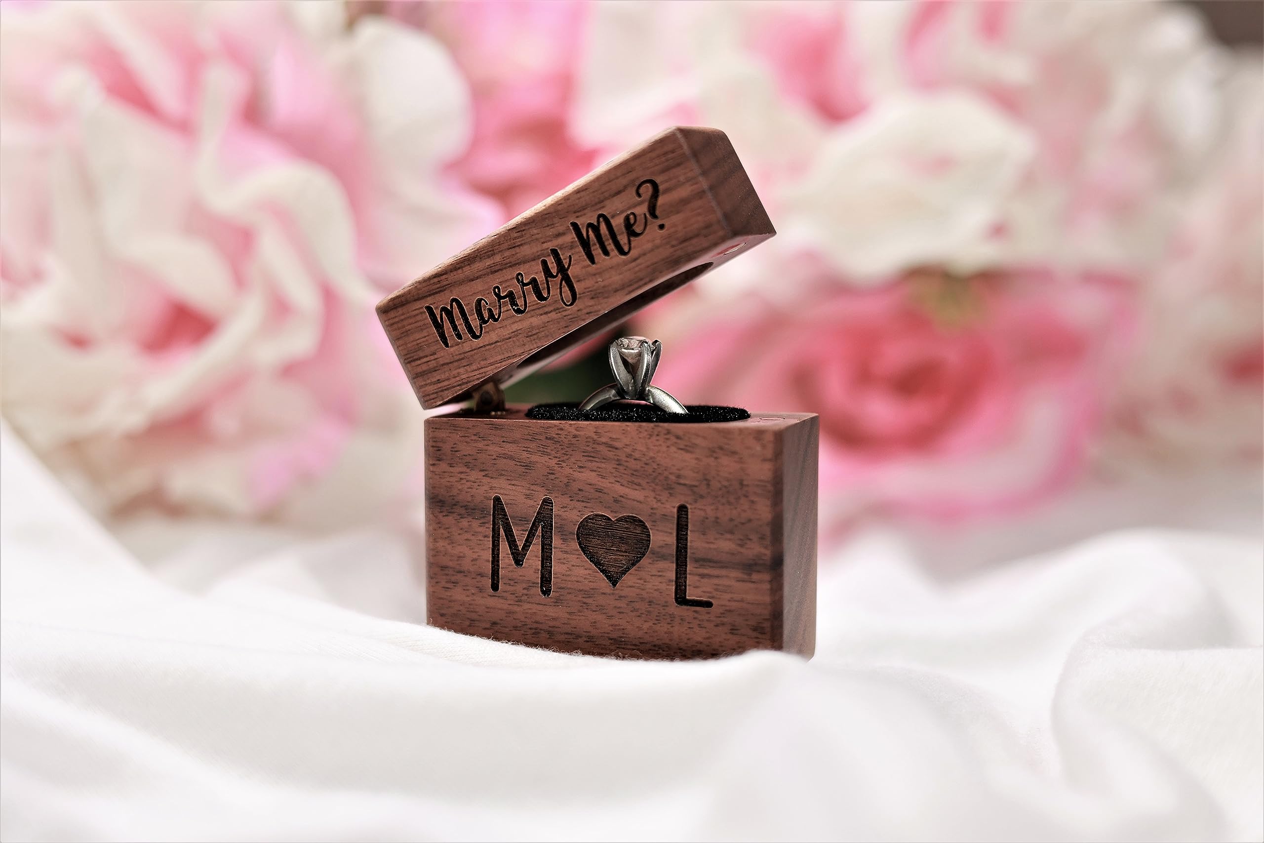 Personalized Wooden Ring Box for Engagement & Proposal - Custom Engraved Slim Jewelry Gift Box by Northstar Engraving | Wedding, Anniversary & Romantic Occasions