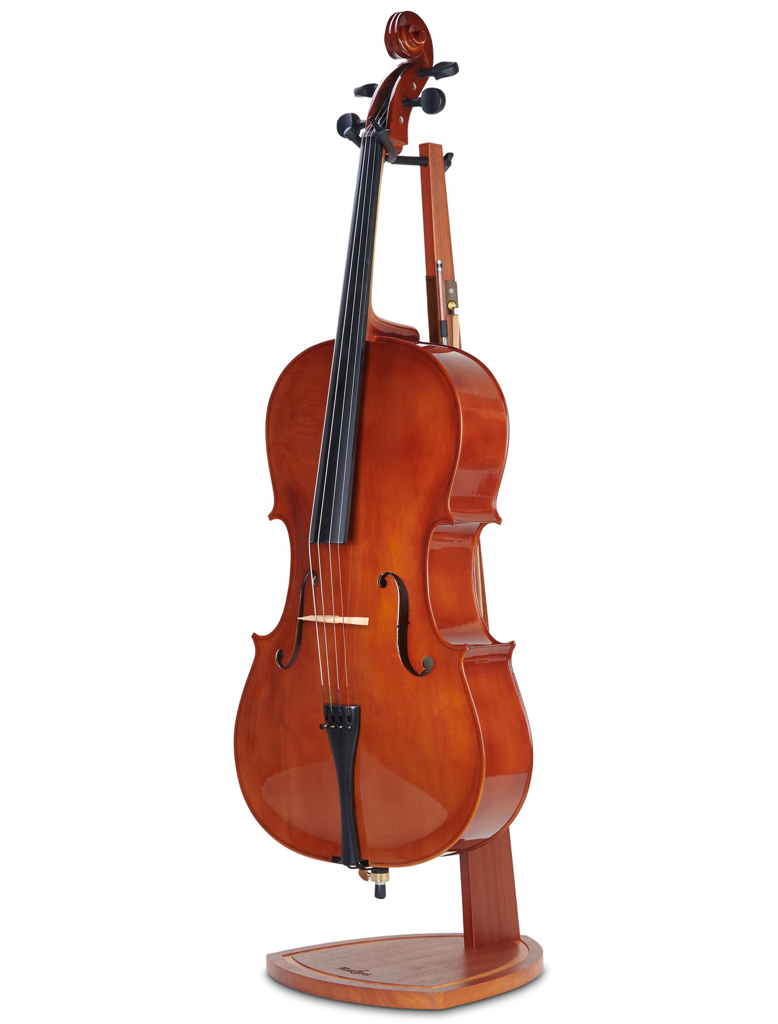 Premium Handcrafted Mahogany Wood Cello Stand with Bow Holder - Universal Fit for 4/4, 3/4, 1/2, 1/4, 1/8 & 7/8 Size Cellos - Durable Floor Display Stand for Home, Studio & Stage Performances - Perfect for Practice, Storage & Elegant Instrument Showcase