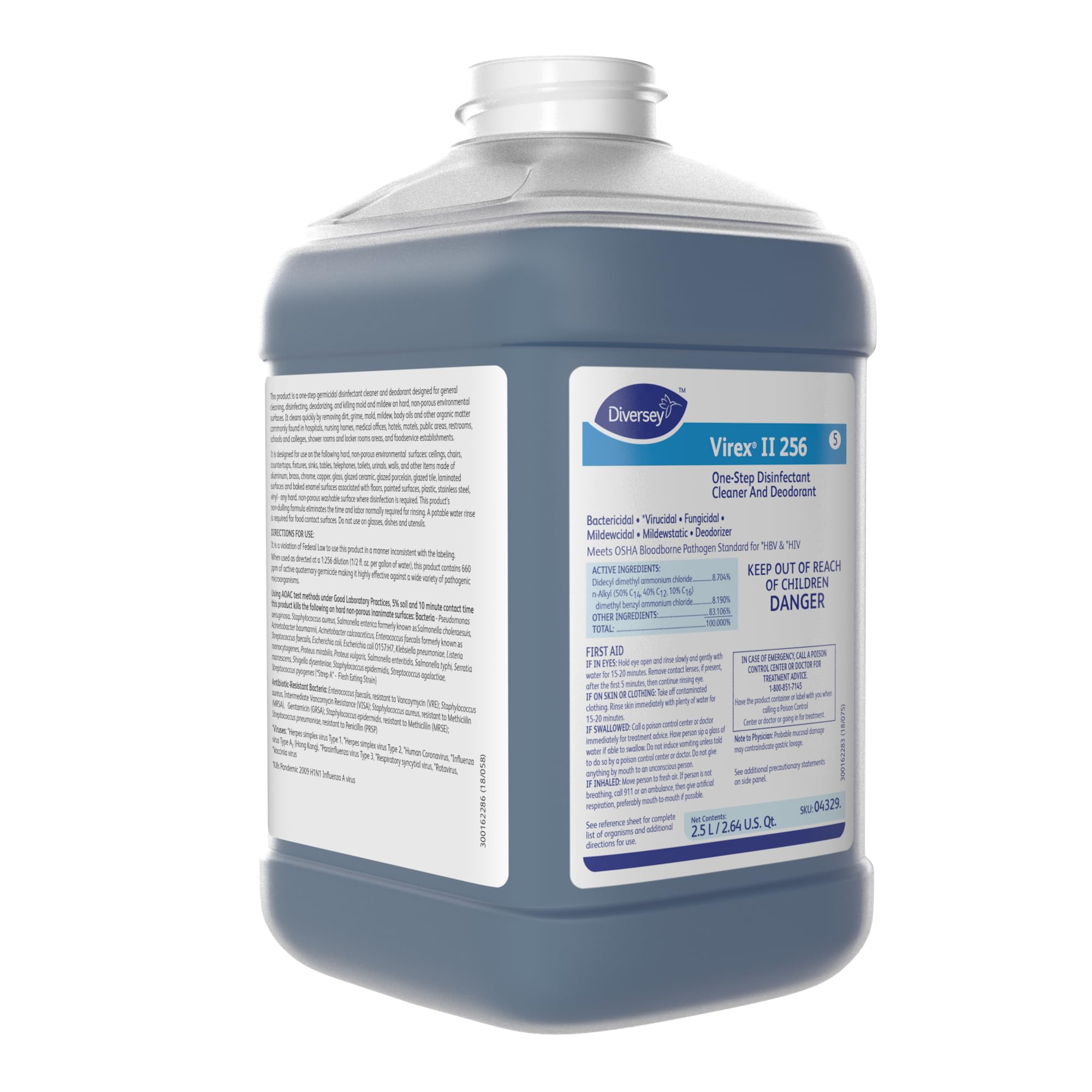 VIREX Diversey II 256 04329 Hospital Grade Disinfectant Cleaner & Deodorant - Mint Scented Floor Cleaner, J-Fill Concentrate, 2.5-Liter (2-Pack) for Hospitals, Clinics, Schools & Commercial Spaces