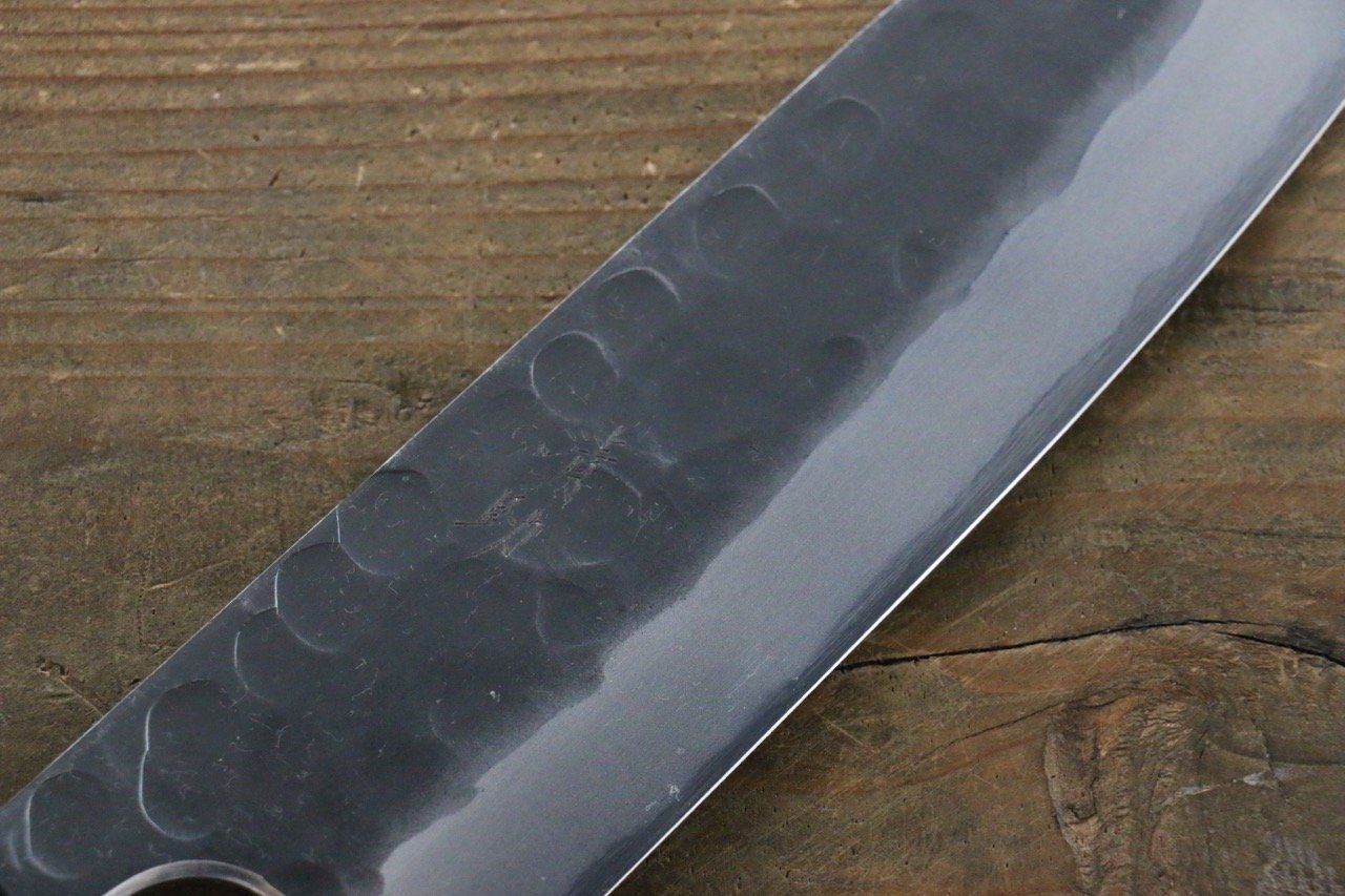Premium Seisuke Blue Steel No.2 Hammered Kurouchi Santoku Knife 180mm with Shitan Handle - Japanese Chef Knife for Slicing, Dicing & Chopping Vegetables, Meat & Fish