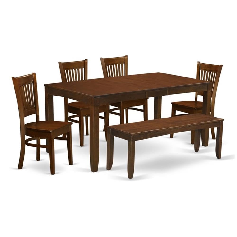 6-Piece Extendable Farmhouse Dining Set - Square Table with Wood Chairs & Bench for Small Spaces - Rustic Espresso Brown Kitchen & Dining Room Furniture | Perfect for Family Dinners, Entertaining Guests & Compact Homes