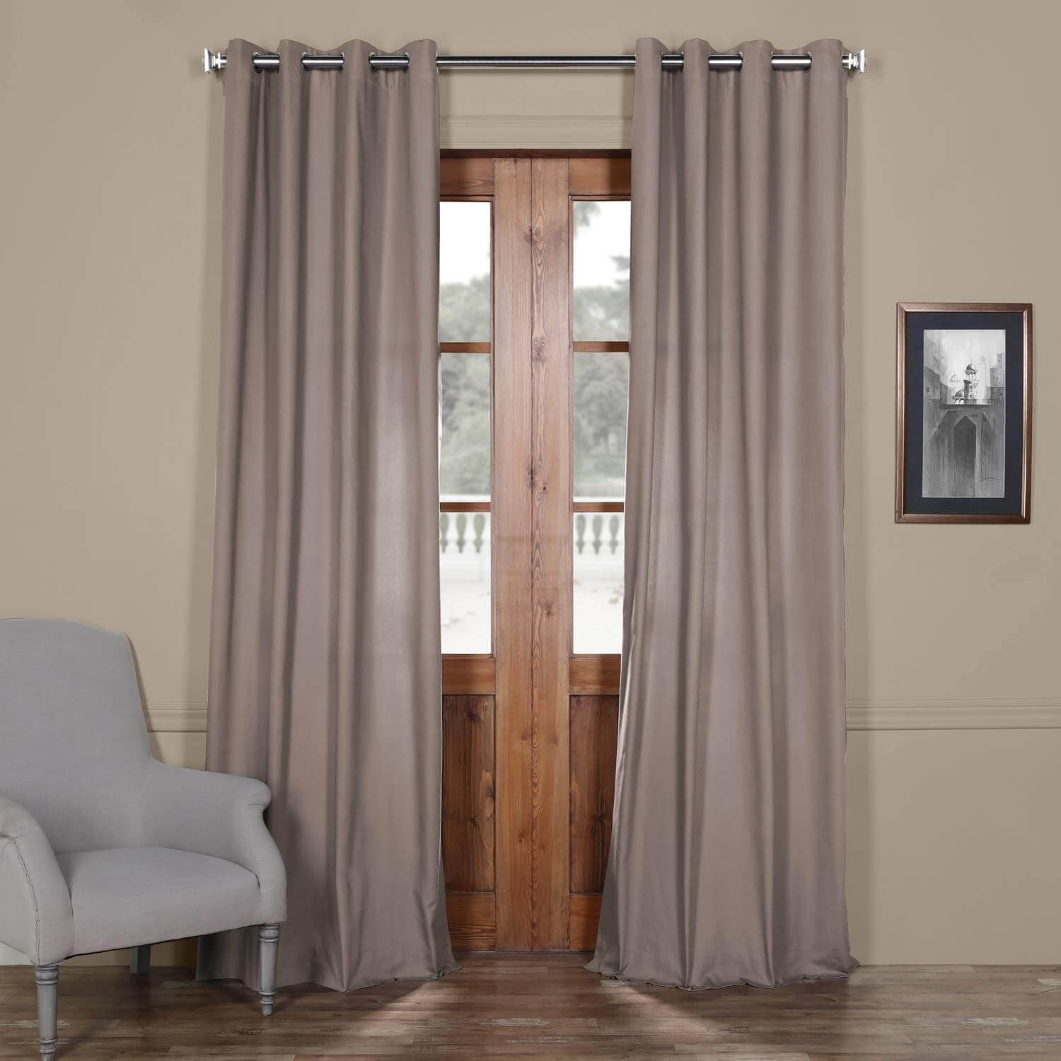 Premium Millstone Grey Grommet Blackout Curtains - 100% Cotton Thermal Insulated Drapes for Living Room & Bedroom - Noise Reducing & Energy Saving Window Treatments for Home Decor