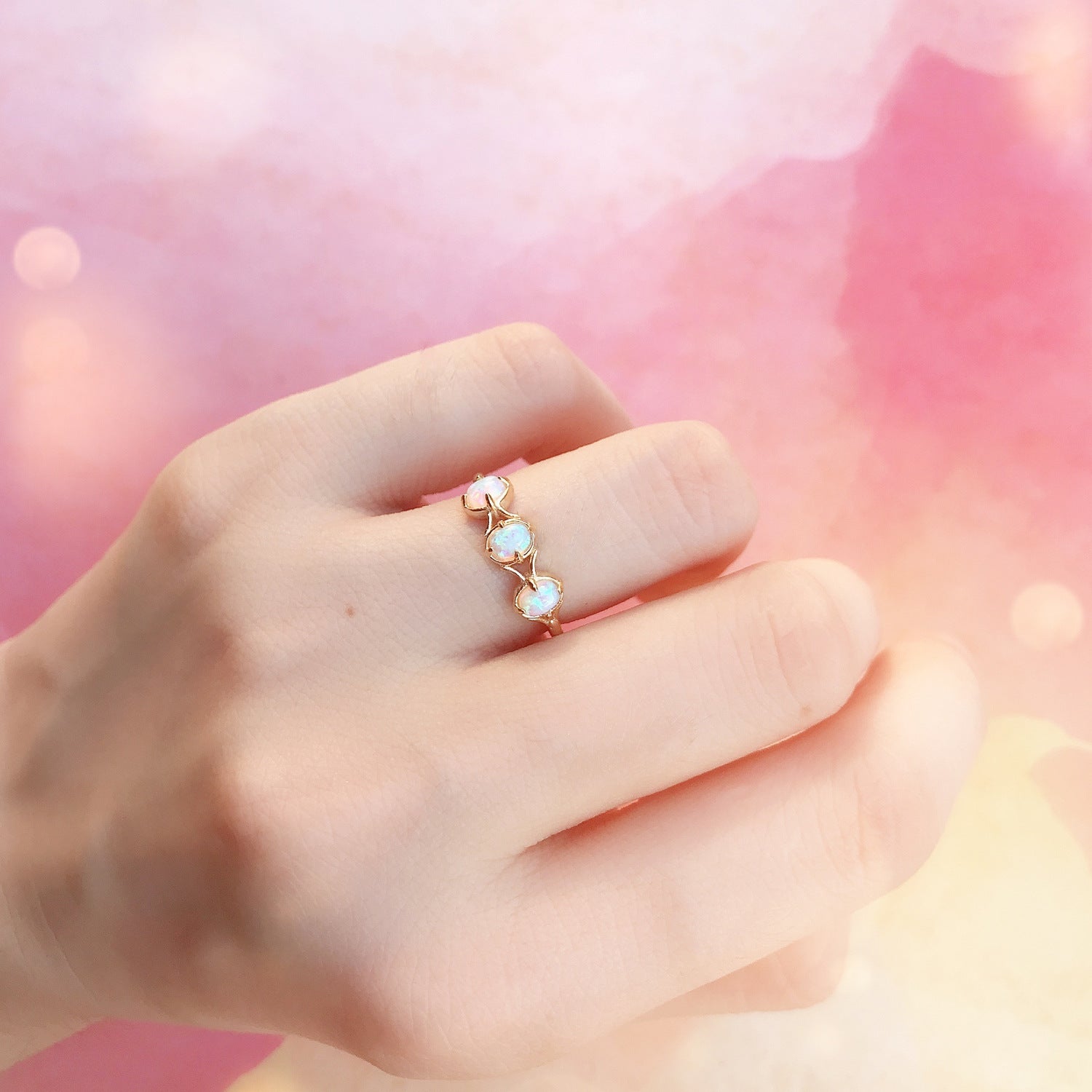 14K Gold 3 Stone Opal Rings for Libra Birthstone | Elegant Zodiac Jewelry for Women | Perfect Gift for Birthday, Anniversary & Special Occasions