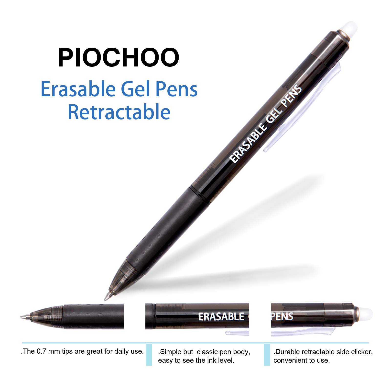 14 Colors Retractable Erasable Gel Pens - Fine Point Clicker Pens with 7 Black & 7 Blue Inks - Perfect for Planners, Journals, Crossword Puzzles & School Note Taking