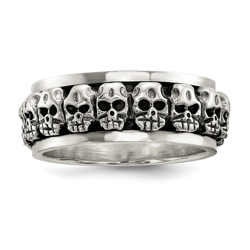 Vintage 925 Sterling Silver Men's Skull Ring - Handcrafted Spinning Center Band for Gothic Punk Style - Perfect for Halloween, Biker Gangs & Rock Fashion Accessories