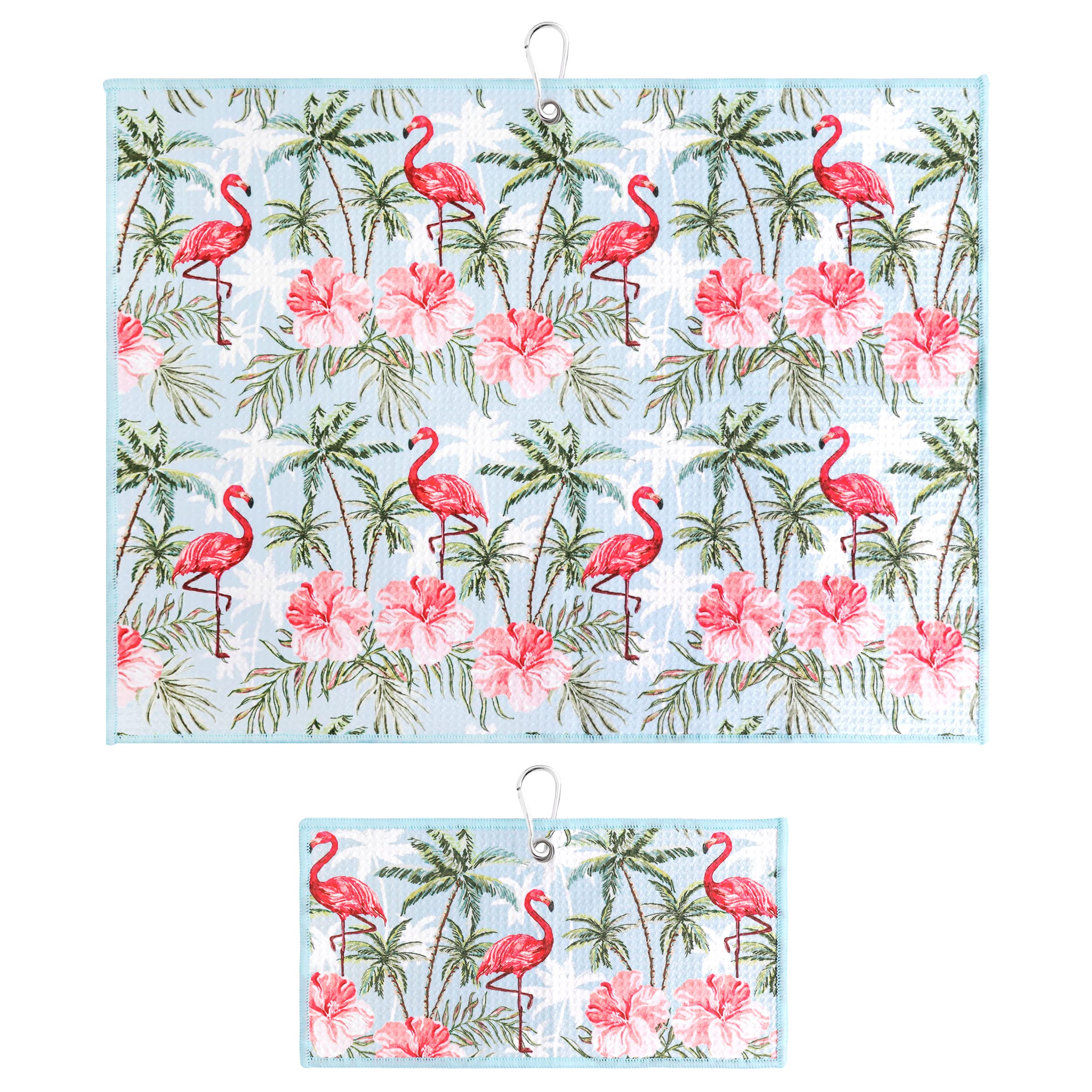 Premium Golf Towel Set of 2 - Microfiber Waffle & Ball Towels for Golf Bags - Best Golf Accessories for Men & Women - Ideal Golf Gifts - Flamingo Palm Tree Design - Perfect for Course Play, Practice & Club Storage