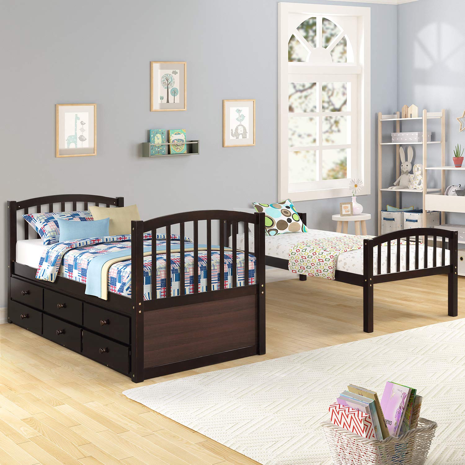 Twin Bunk Bed with Trundle & Storage - Convertible to 2 Beds - Perfect for Kids' Rooms & Guest Rooms