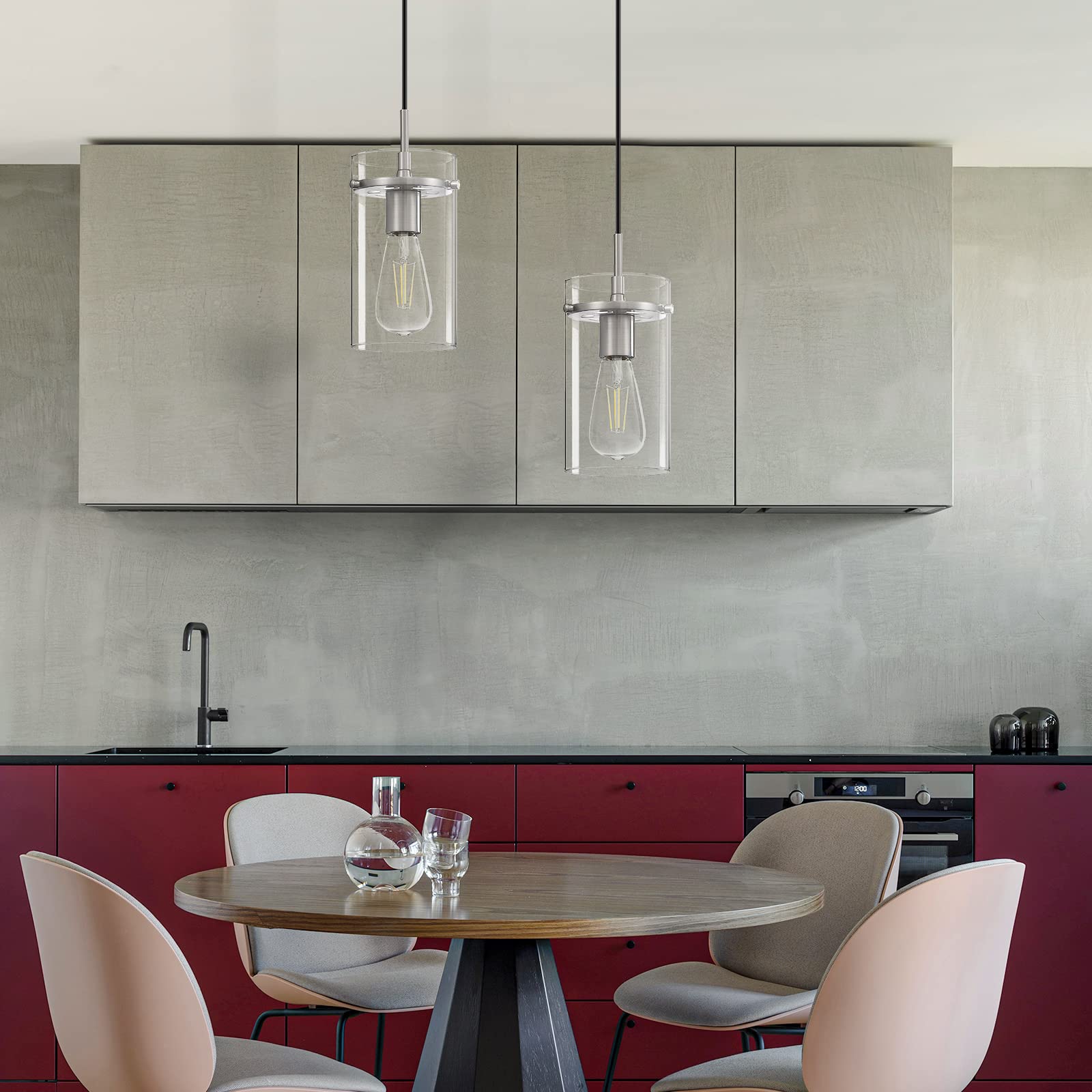 Modern Farmhouse Kitchen Island Pendant Light - Clear Glass Chandelier with Brushed Nickel Finish (3 Pack) - Perfect for Kitchen Sink, Dining Room, Bedside & Hallway Lighting