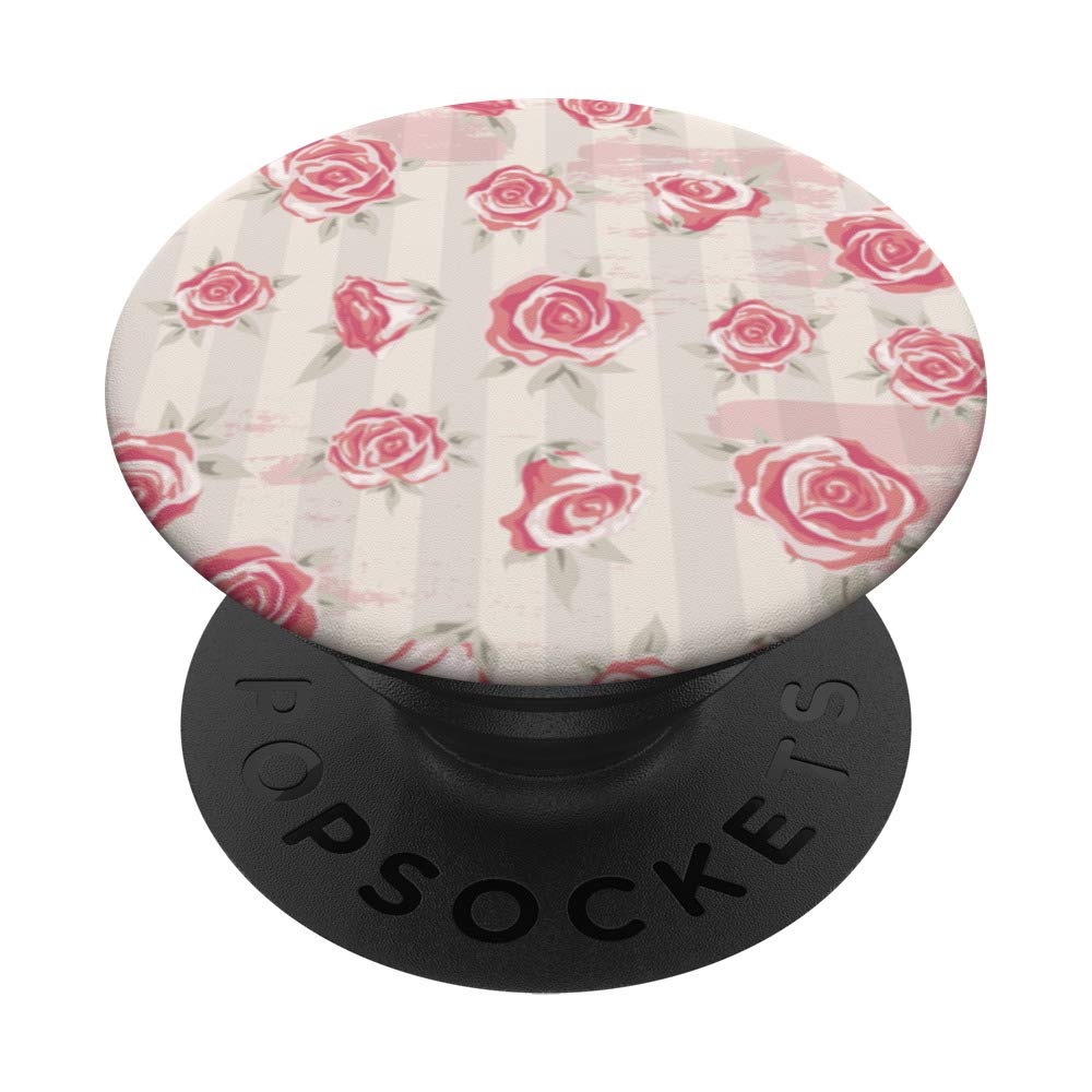 Rose Floral Stripe PopSockets PopGrip - Interchangeable Phone Grip & Stand for iPhone, Samsung, Tablets | Perfect for Selfies, Video Calls & Secure Holding