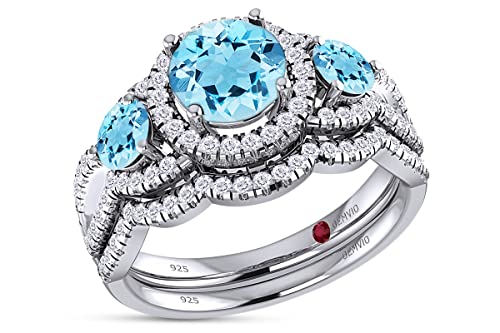 Natural Aquamarine White Gold Over Silver