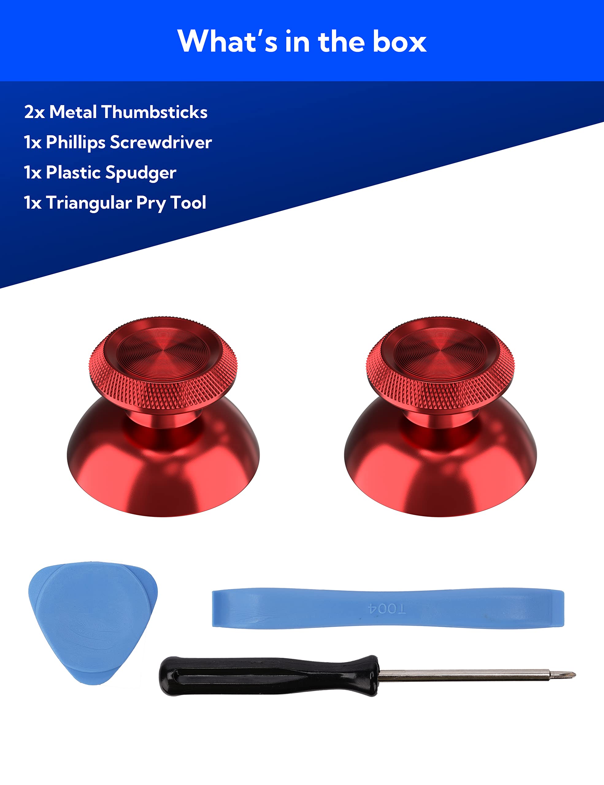 PS5 Metal Thumbsticks - Aluminum Joystick Replacement Kit for Dualsense Controller (Red) - Enhanced Gaming Experience