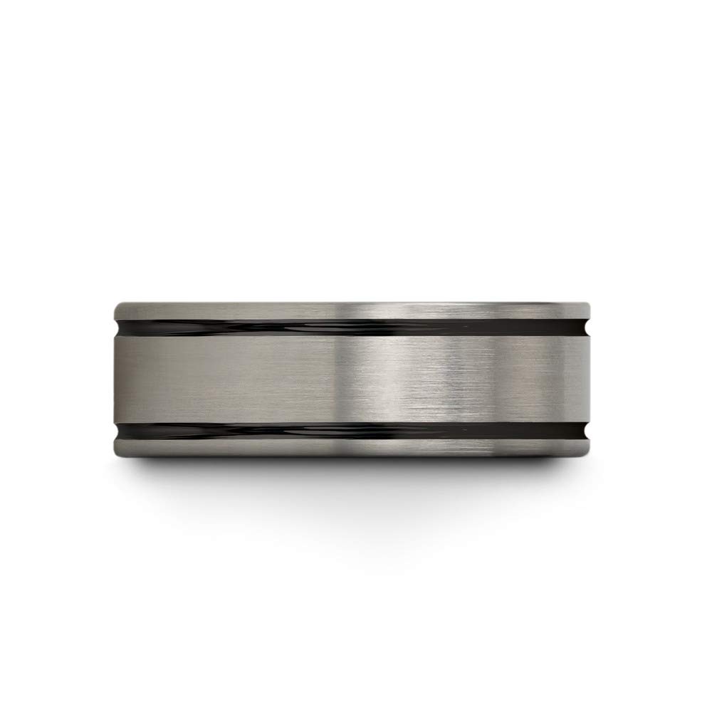 Premium Tungsten Carbide Wedding Band Ring for Men & Women - 8mm Blue Black Double Line Flat Cut, Brushed & Polished Finish - Custom Engraved Anniversary & Engagement Ring - Perfect for Weddings, Proposals & Special Occasions