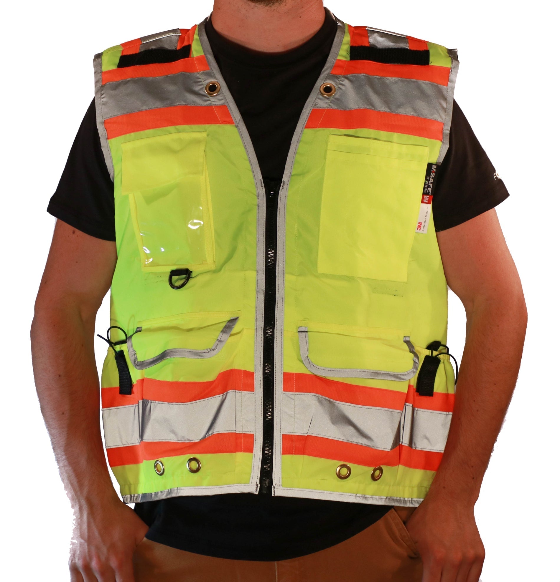 Majestic Class 2 Two-Tone Surveyor Safety Vest - Hi-Visibility Green for Construction & Road Work - ANSI Certified Reflective Work Vest for Day & Night Visibility