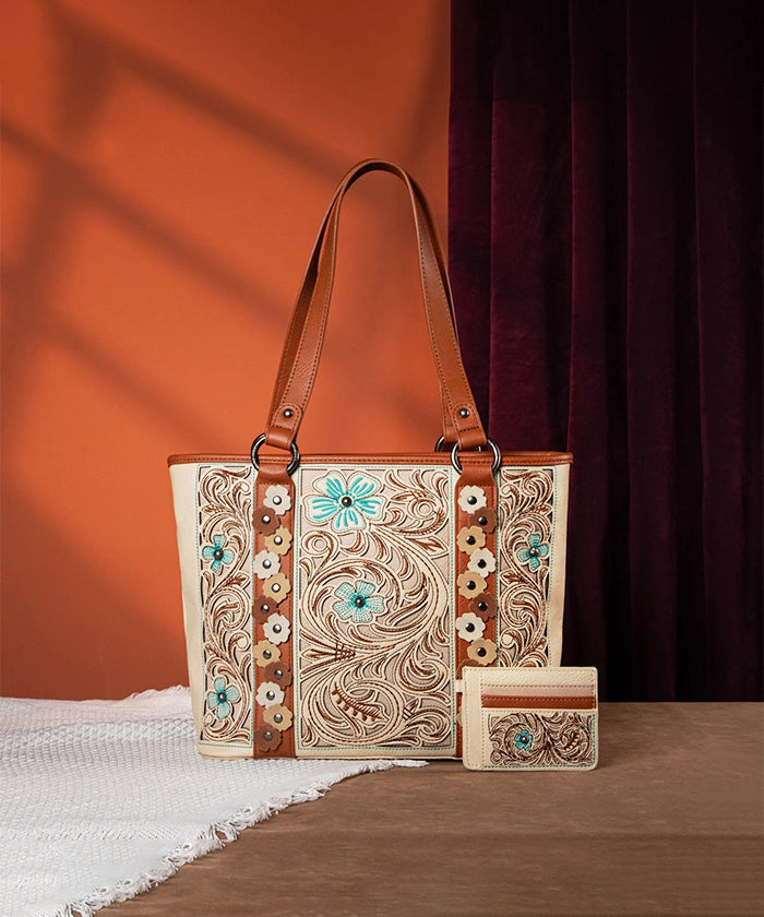 Montana West Embroidered Floral Cut Out Tote Bag for Women - Stylish Handbag for Work, Travel & Shopping