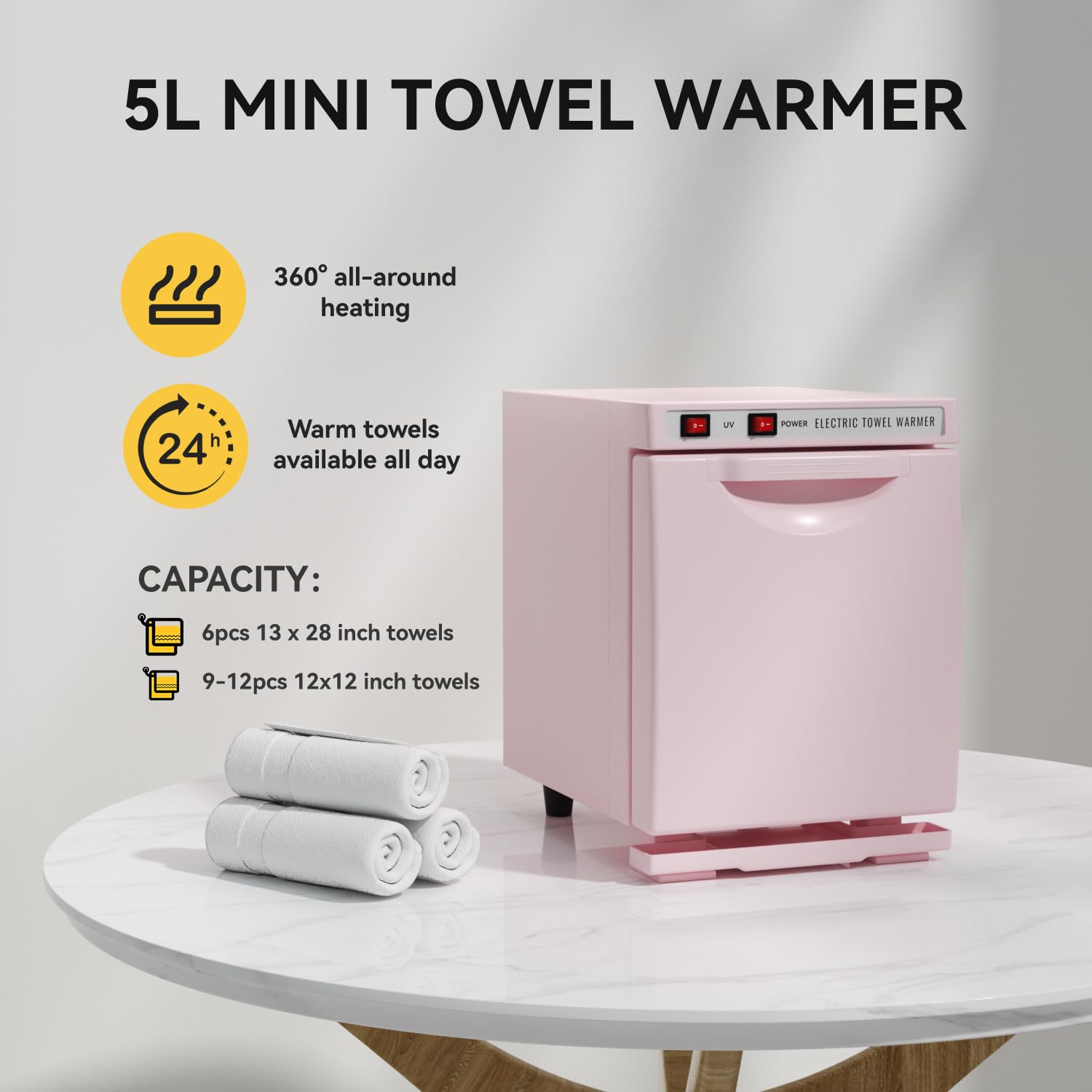 HYTOBP 5L Thermostatic Towel Warmer for Spa & Salon - 2-in-1 Professional Mini Towel Heater with Temperature Control - Perfect for Facial, Massage & Beauty Treatments (Pink)