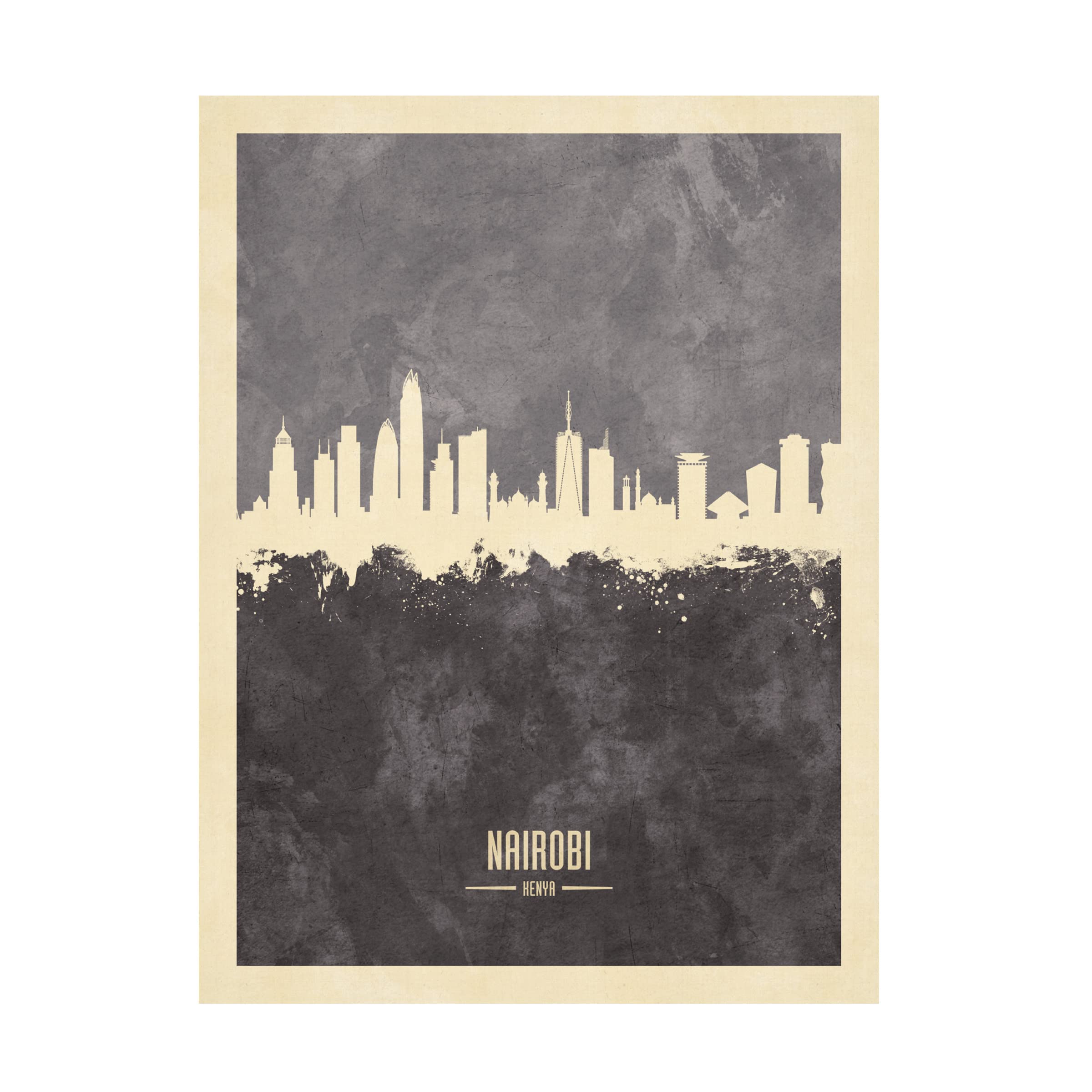 Michael Tompsett 'Nairobi Kenya Skyline Gray' Canvas Wall Art Print - Modern African Cityscape Painting for Living Room & Office Decor
