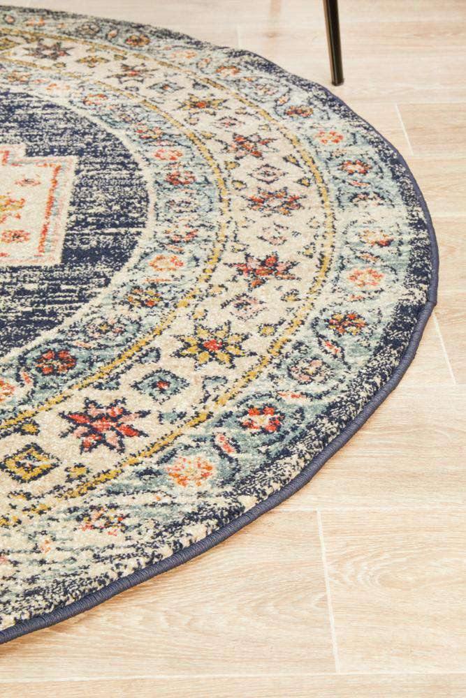 Nylah Navy Tribal Round Rug - Handwoven Boho Area Rug for Living Room, Bedroom, or Nursery - Perfect for Home Decor and Cozy Spaces