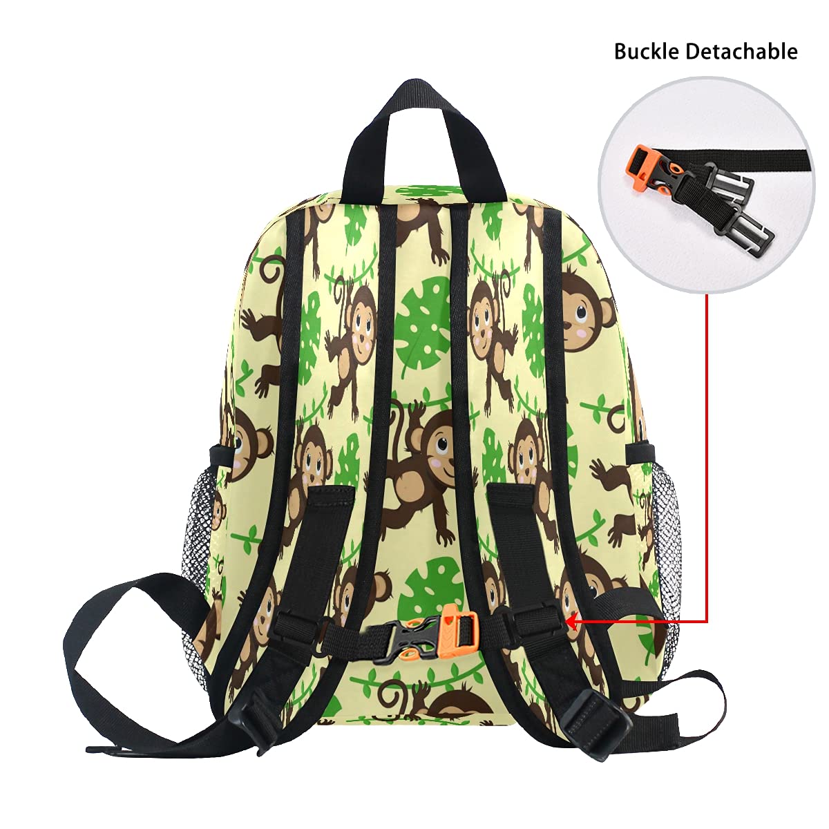 Monkey Leaf Print Kids Backpack for Boys & Girls - Durable Toddler Bookbag for Elementary School, Kindergarten & Preschool - Lightweight Travel Backpack with Adjustable Chest Strap (10x4x12 Inches) - Perfect for School, Daycare, Field Trips & Family Outings