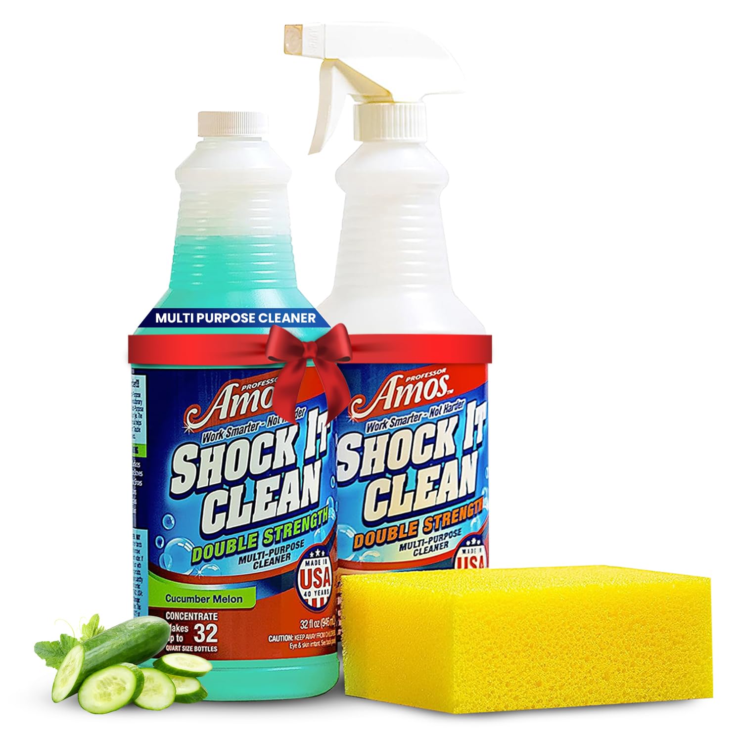 Professor Amos Shock It Clean Multi-Purpose Cleaner Concentrate - Double Strength for Carpets, Jewelry, Upholstery, Leather & Floors | Stain Remover & All-Purpose Cleaner | Cucumber Melon Scent (32 Oz) - Perfect for Home, Office & Auto Cleaning
