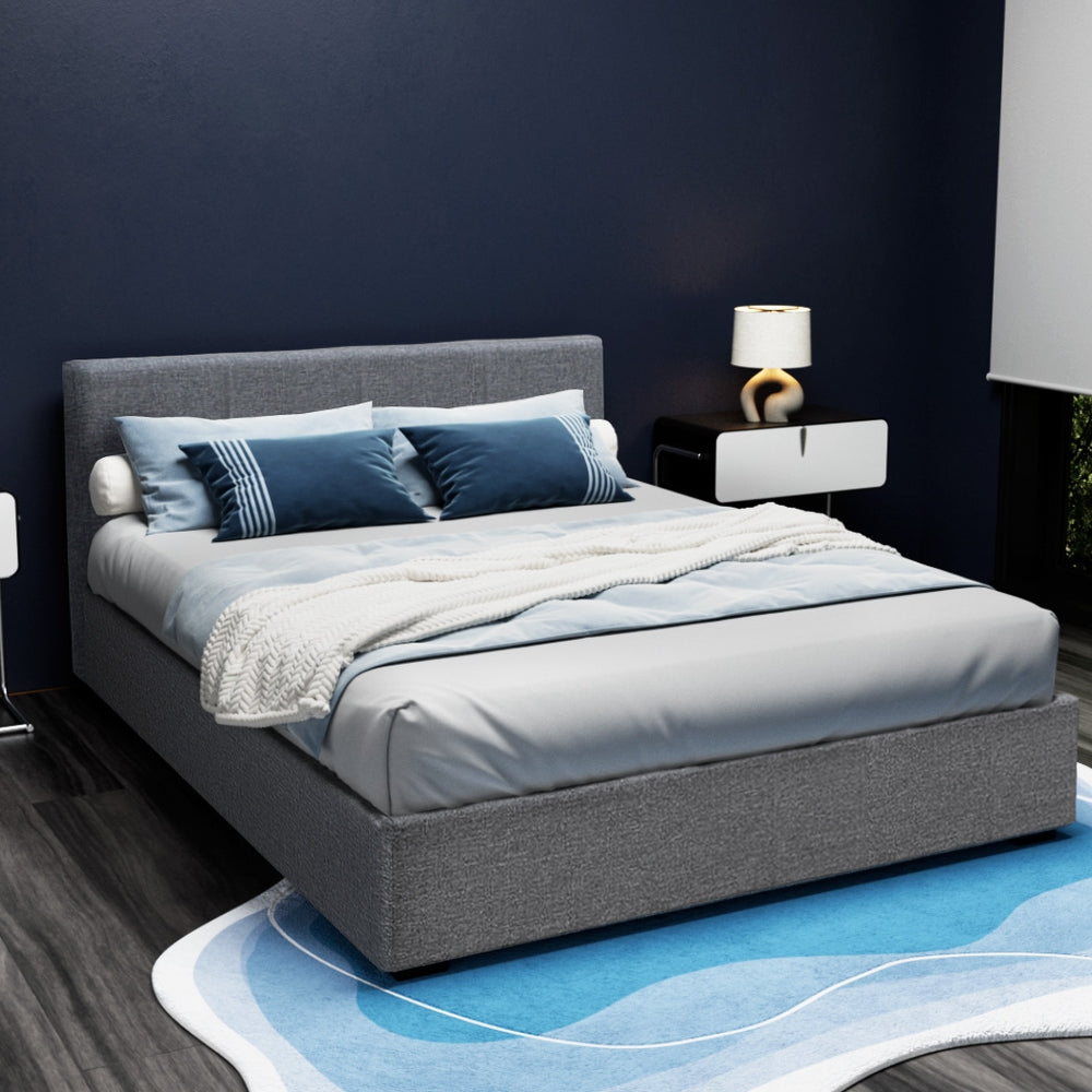 Elwood Grey Queen Size Gas Lift Storage Bed Frame with Hydraulic Mechanism - Perfect for Small Bedrooms, Guest Rooms & Space-Saving Home Decor