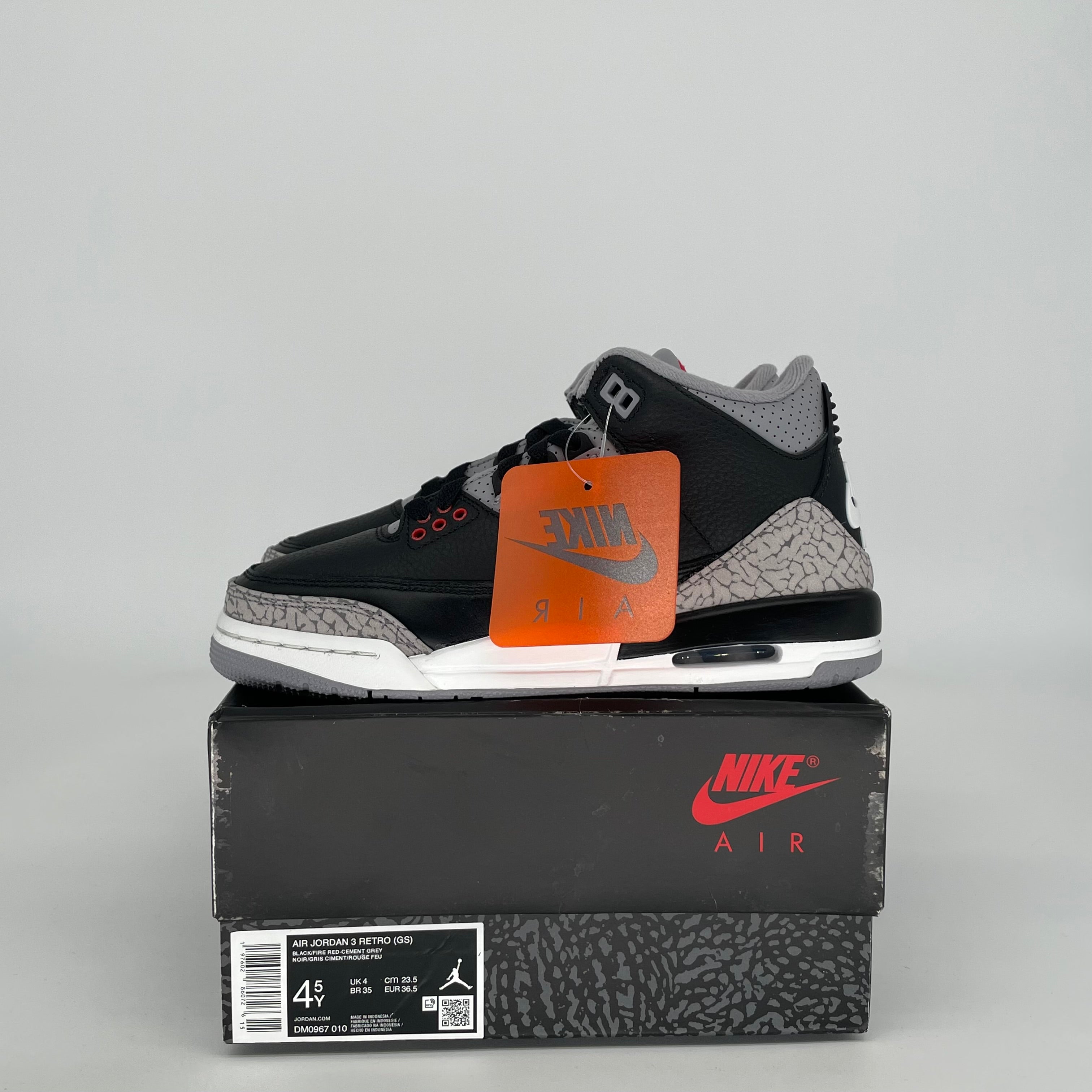 Original Air Jordan 3 Retro 'Black Cement' Sneakers - Size 4.5Y (DM0967-010) - Men's Basketball Shoes for Streetwear & Casual Style