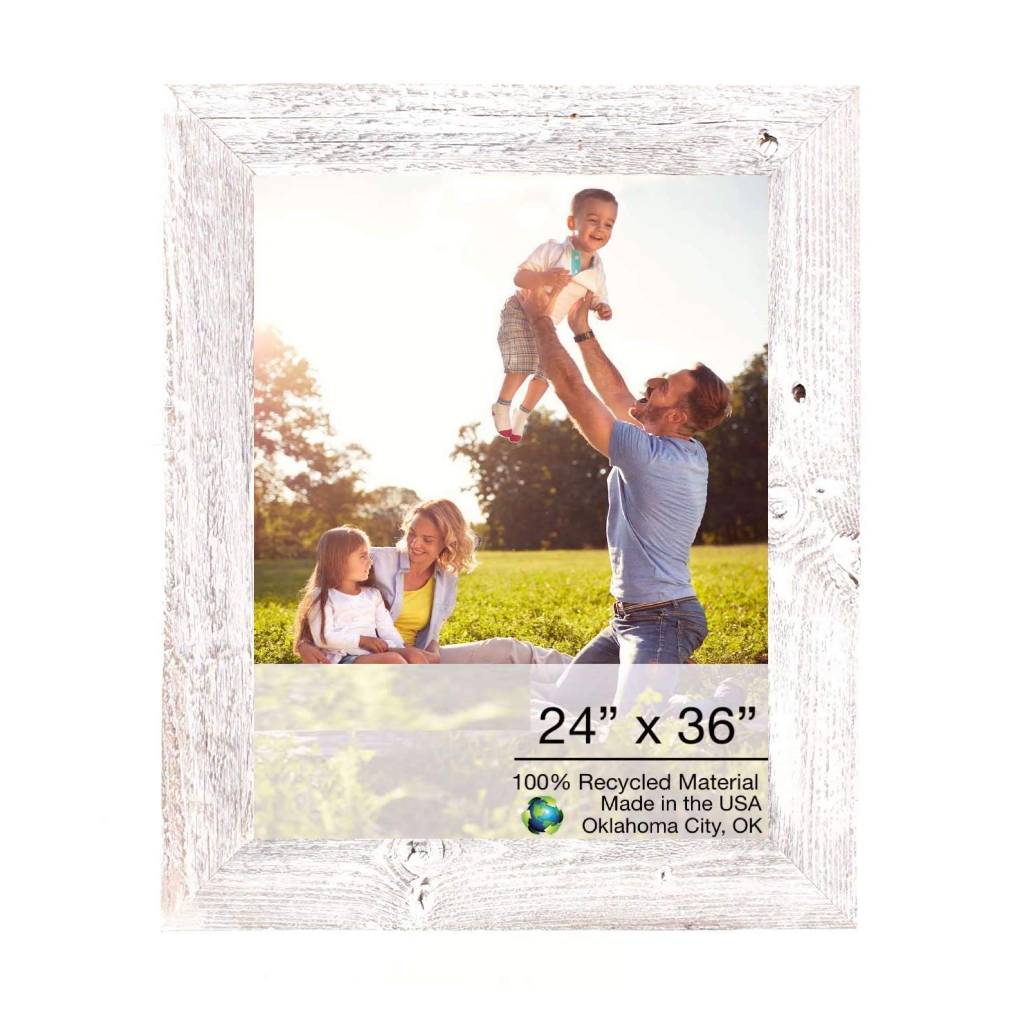HomeRoots 24x36 Rustic White Washed Picture Frame with Shatter-Resistant Plexiglass - Perfect for Wall Decor, Family Photos, and Art Displays in Living Room, Bedroom, or Office