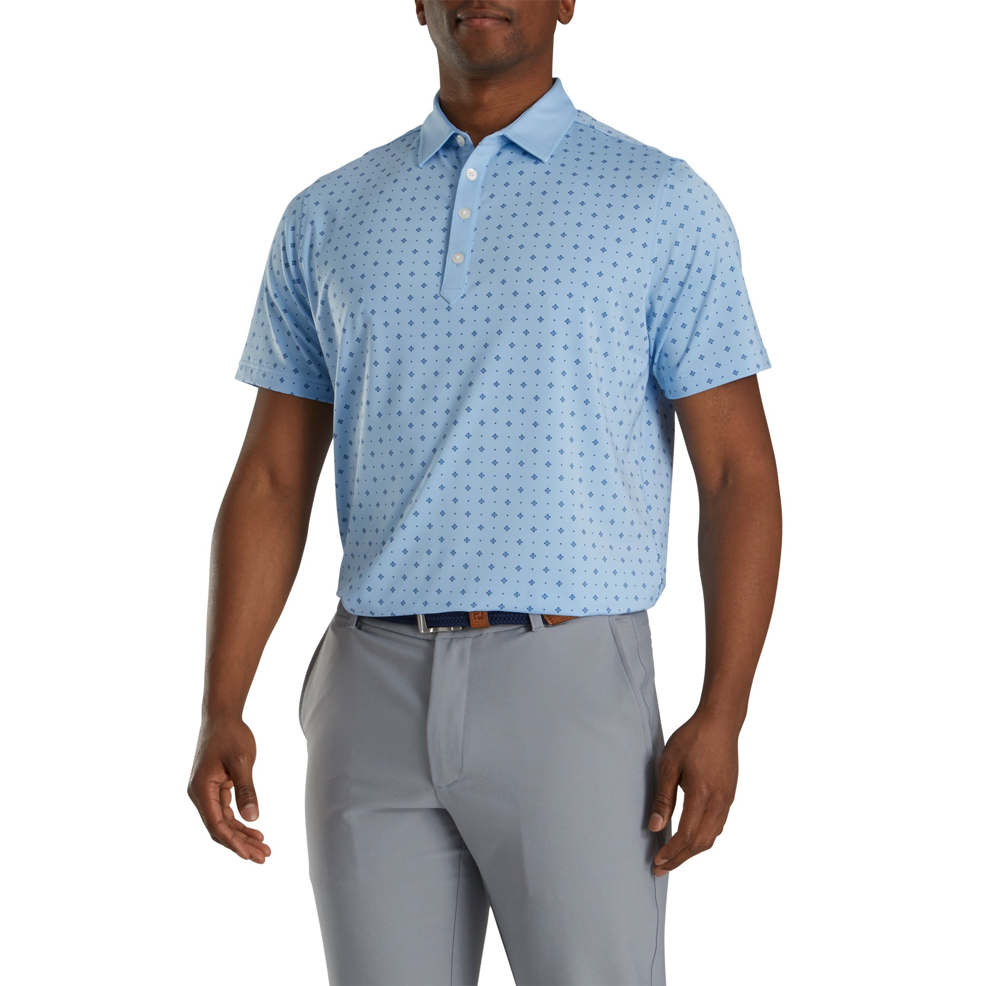 **FootJoy Men's Light Blue Athletic Fit Deco Print Golf Polo Shirt – Breathable & Stylish for Golf Courses & Casual Wear**