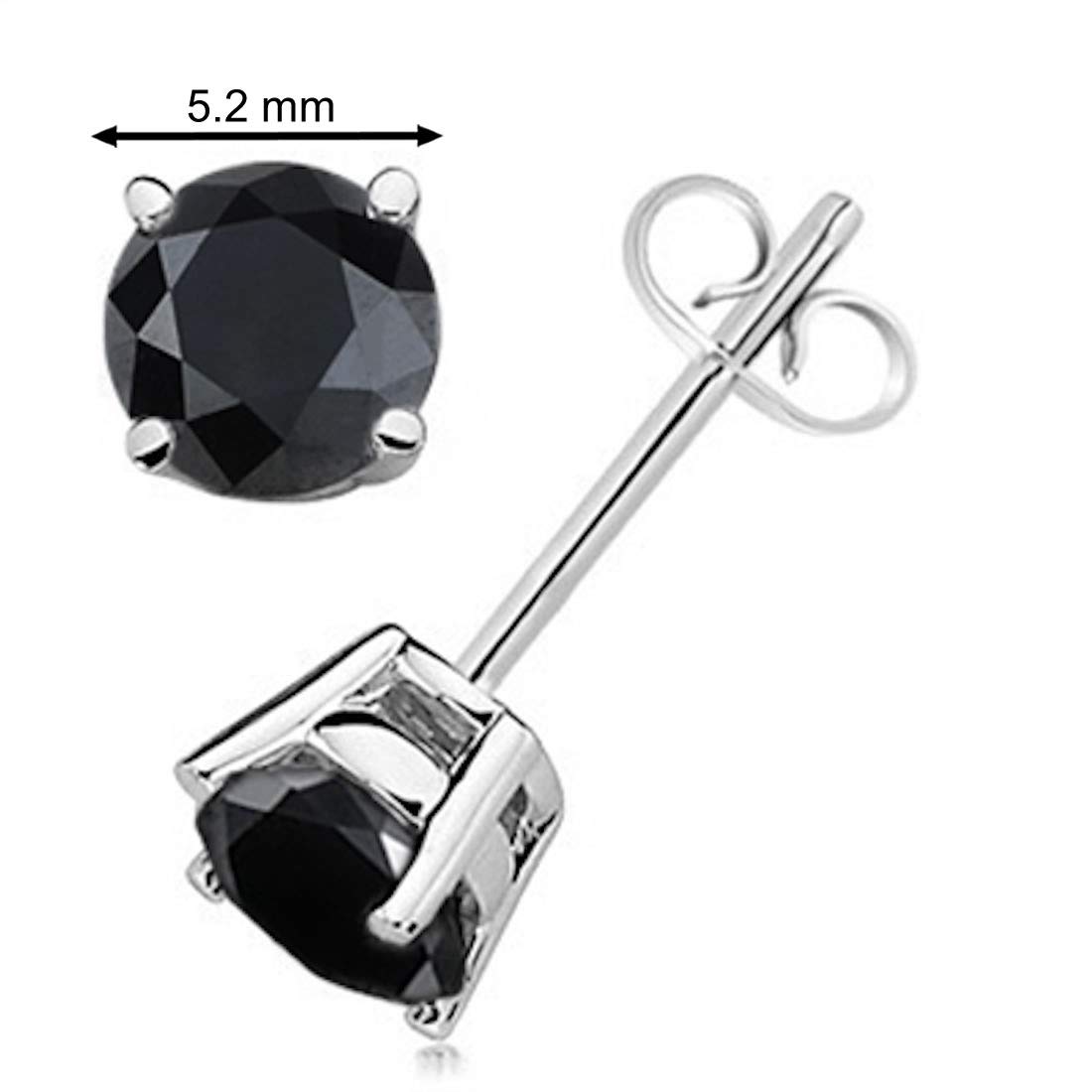 1.00 Carat Black Natural Round Diamond Stud Earrings for Women in Sterling Silver - Perfect for Weddings, Parties & Everyday Elegance
