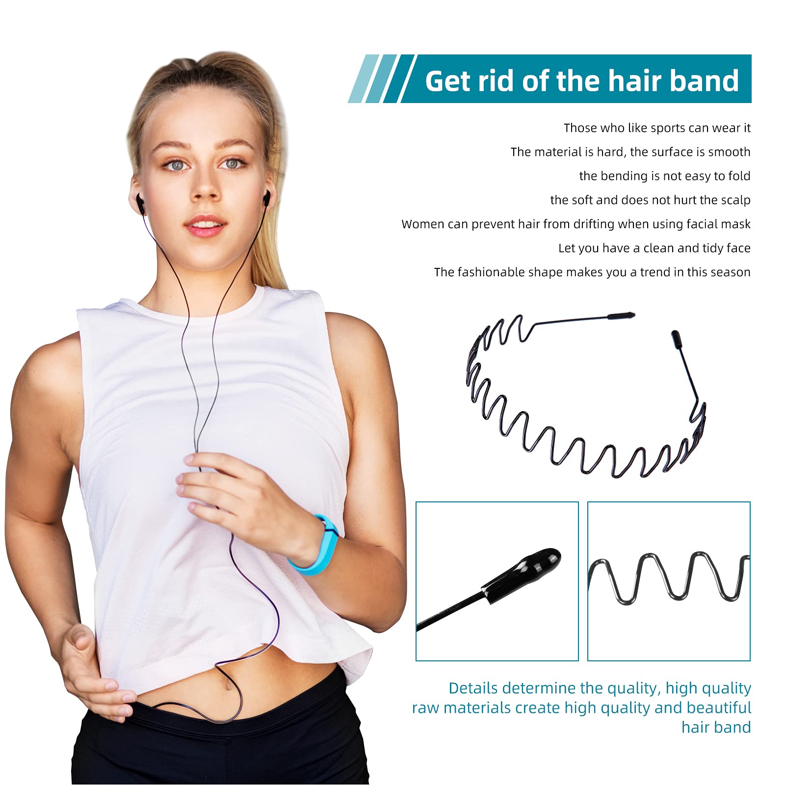 Unisex Flexible Metal Hair Band Headbands - Non-Slip Hair Accessories for Men & Women, Wavy Elastic Hair Hoop for Sports, Yoga, Running, Gym & Daily Use