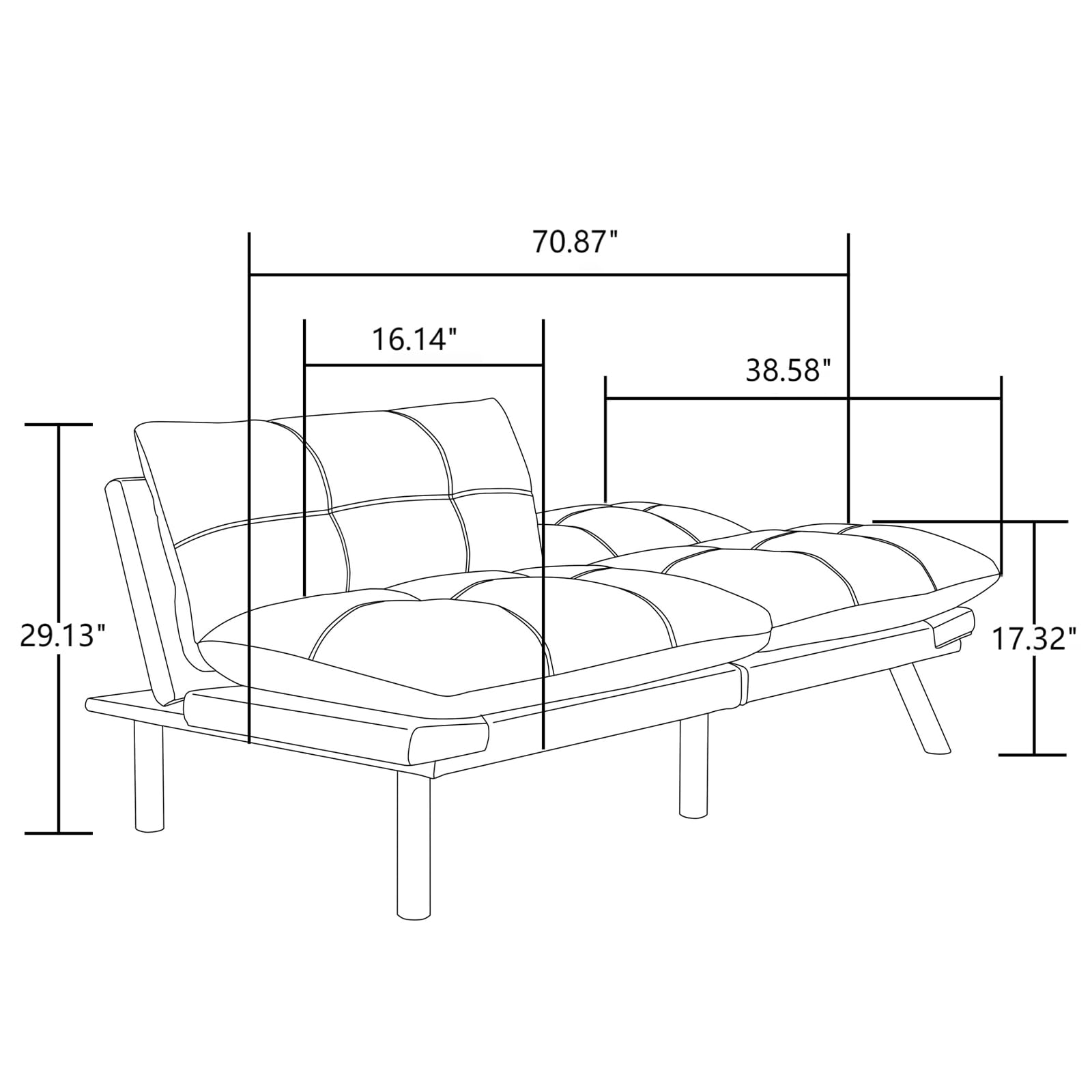 Adjustable Foldable Modern Leisure Memory Foam Futon Sofa Bed - Convertible Folding Reversible Bench Bed Chaise Lounge with Metal Legs - Cream Color for Living Room, Bedroom & Small Spaces - Perfect for Guests, Napping & Relaxation