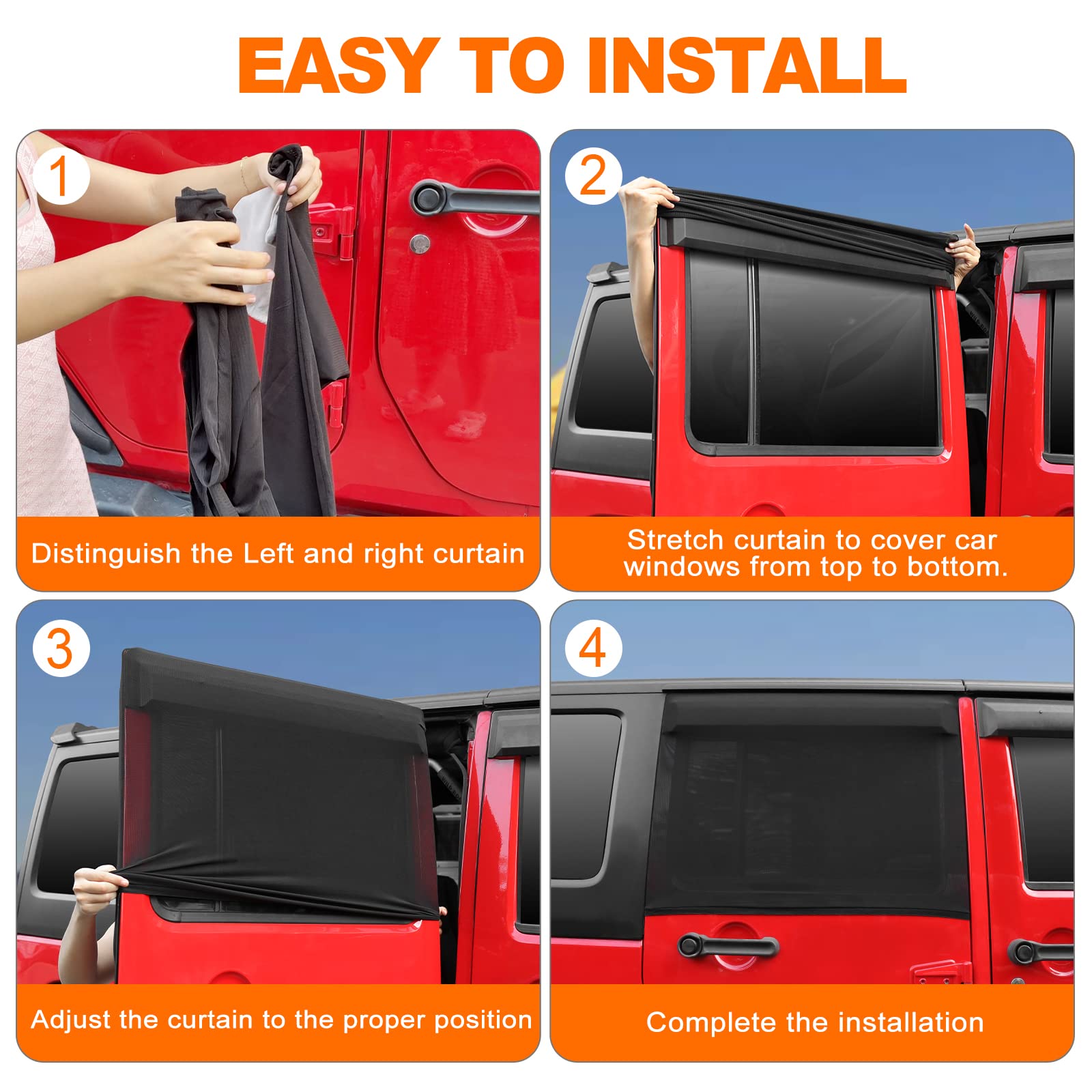 Premium Blackout Car Window Shades - Custom Fit for Jeep Wrangler, Cherokee, Grand Cherokee & More (2-Pack) | UV Protection & Privacy for Road Trips, Camping & Baby Naps