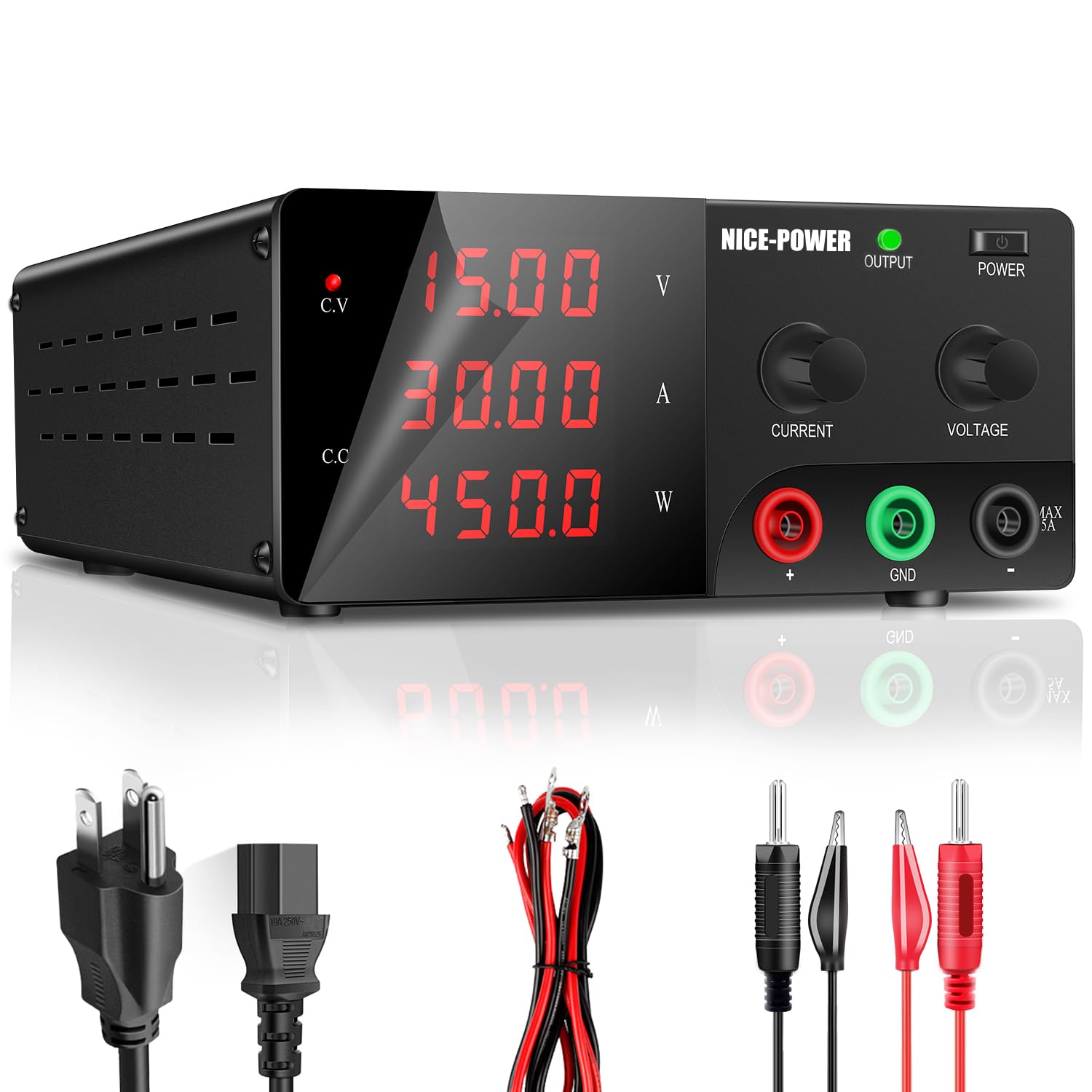 NICE-POWER 450W Adjustable DC Power Supply, 15V 30A Variable Lab Bench Power Supply with Encoder Knob & Output Switch - Precision Switching Regulated Power Supply for Electronics Repair, Testing, and DIY Projects | Ideal for Home Labs, Workshops, and Professional Use