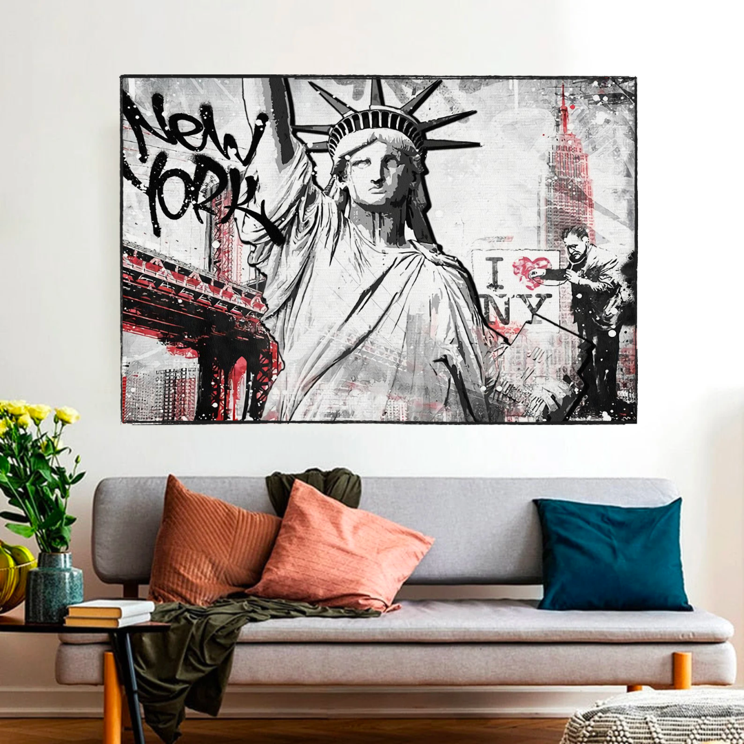 Banksy Statue of Liberty New York Canvas Wall Art Print - Modern Home Decor for Living Room, Bedroom & Office