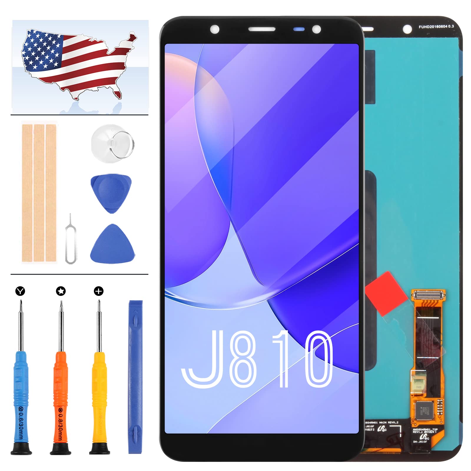 Original Samsung Galaxy J8 2018 J810 Screen Replacement - AMOLED Display Assembly with Touch Sensor Digitizer & Glass Lens Kit (J810M/J810F/J810G/J810Y/J810GF) - Perfect for DIY Phone Repair & Screen Damage Replacement