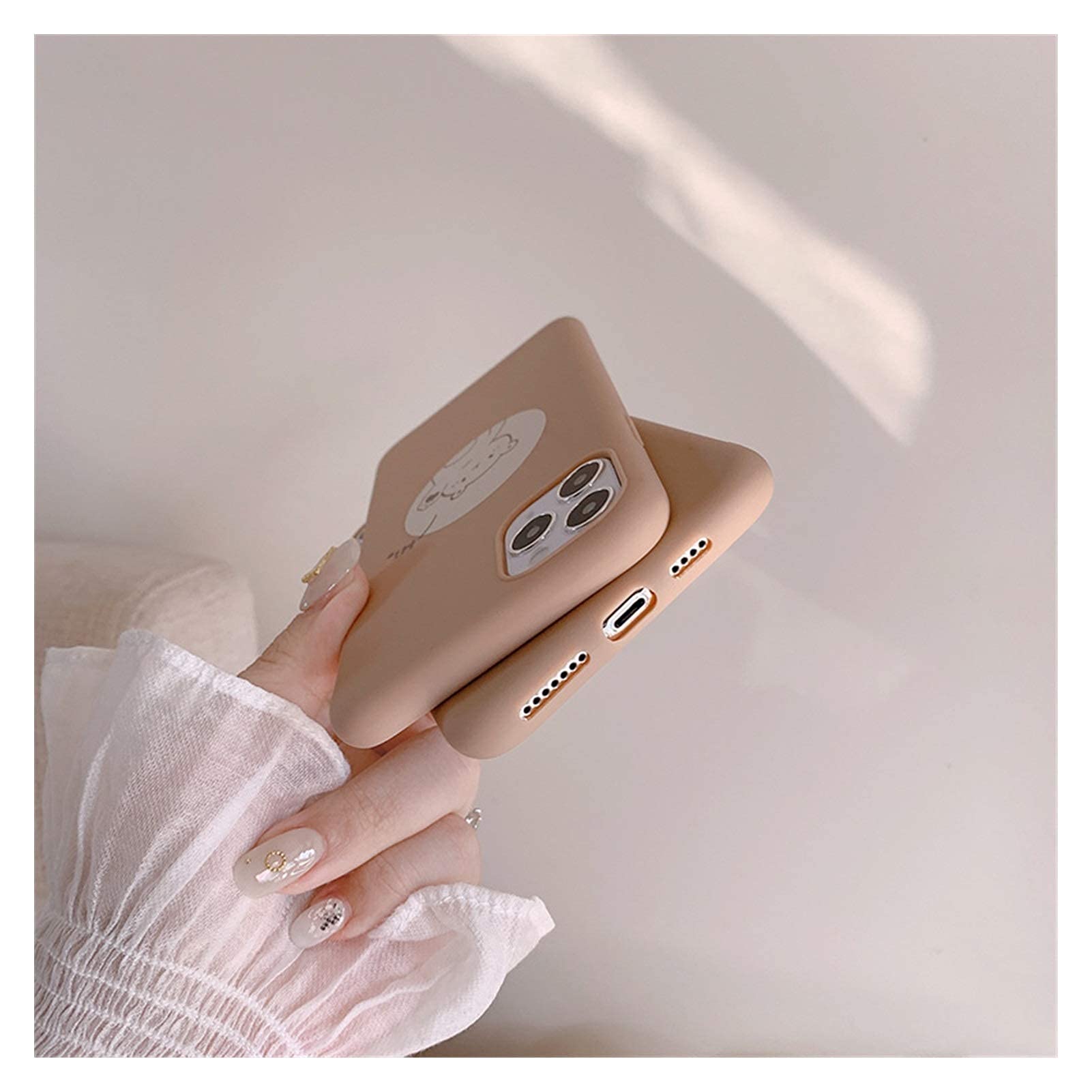 Cute Cartoon Bear Korean Couple Phone Case for iPhone 12/11/Pro/XS Max/XR/X/12 Mini/7/8/7 Plus - Soft Protective Cover (02-Pink) - Perfect Gift for Couples & Valentine's Day