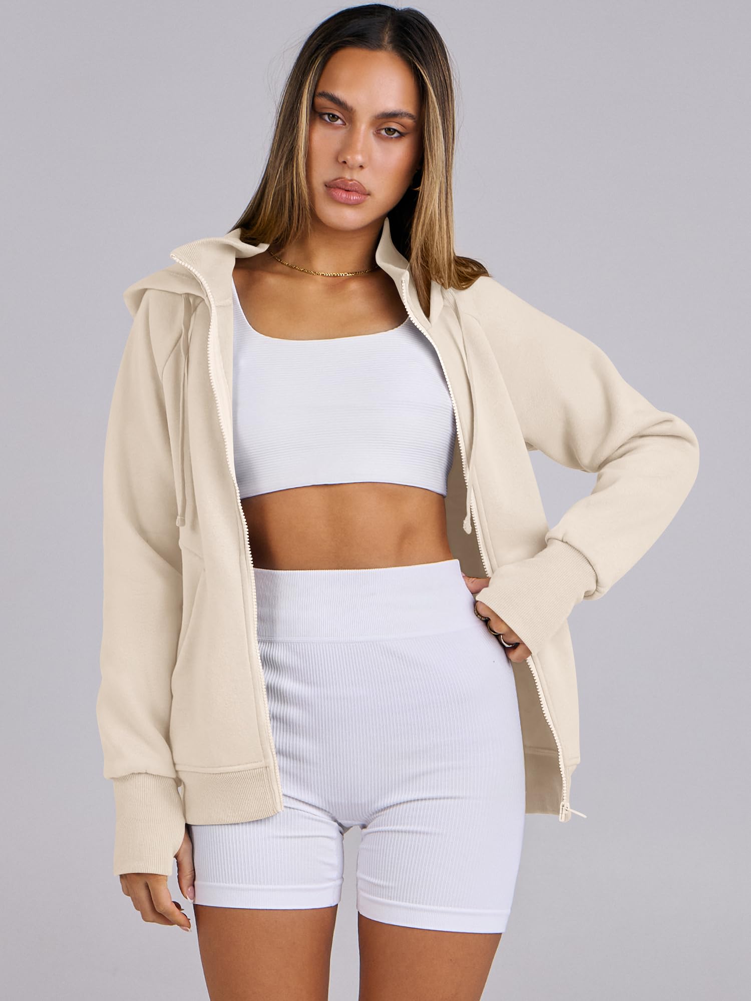 ANRABESS Women's Fleece Zip Up Hoodie with Pockets - Long Sleeve Casual Sweatshirt for Fall Fashion | Y2K Preppy Outfits | Perfect for College, Streetwear & Cozy Loungewear