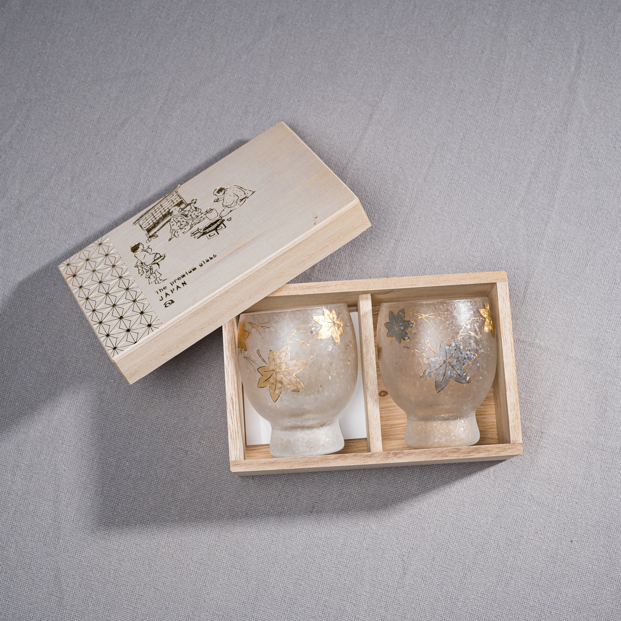 Nippon Taste Four Season Pair Sake Glass Set - Autumn Leaves Design | Traditional Japanese Drinking Cups for Sake, Wine & Cocktails | Perfect for Home Dining, Gifts & Japanese Cultural Events