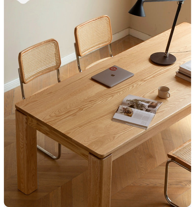 Solid Oak Wood Dining Table with Thick Legs - Rustic Farmhouse Style for Kitchen, Dining Room & Home Decor