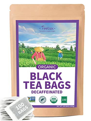 Organic Decaf Black Tea Bags - Premium Decaffeinated Black Tea with Smooth & Full-Bodied Flavor - 100 Count - Perfect for Relaxation, Afternoon Tea & Gift Giving