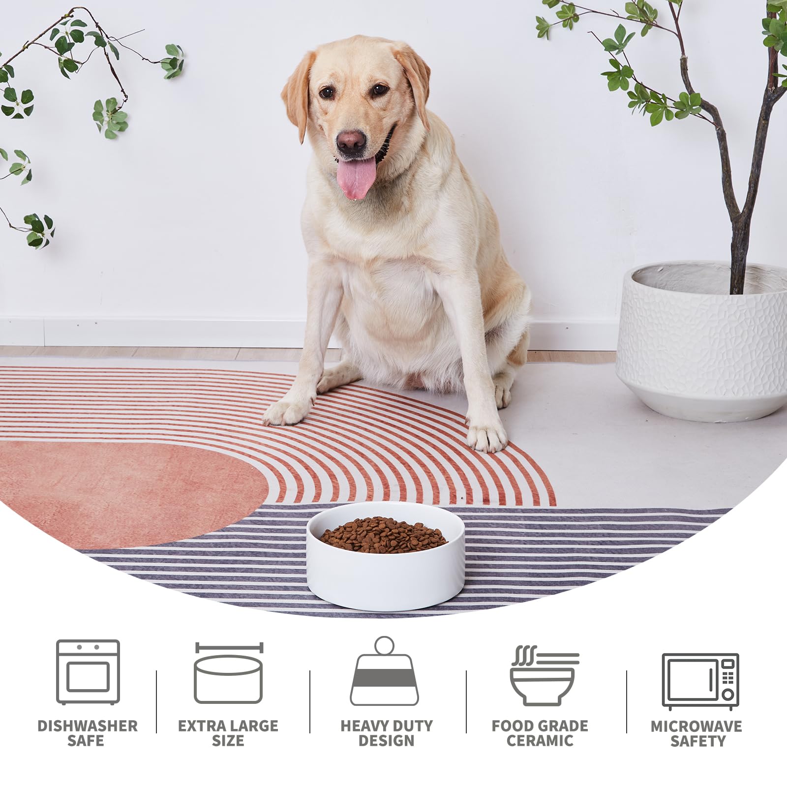 8'' Ceramic Dog Bowl - 70Oz Heavy-Duty Non-Slip Pet Food & Water Dish for Medium & Large Dogs, Food Grade Stoneware, Dishwasher & Microwave Safe - Perfect for Home, Kitchen, or Outdoor Use - White