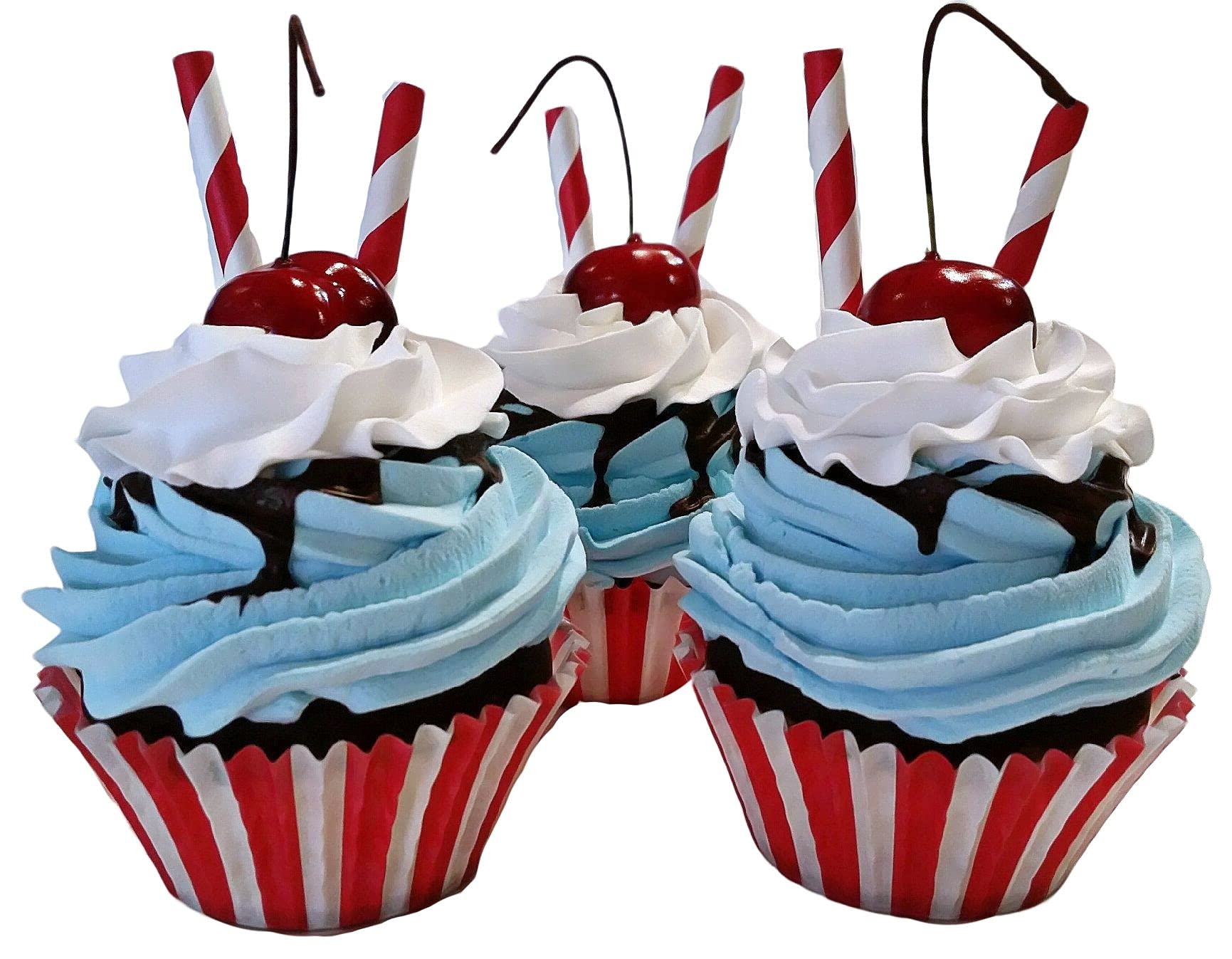 Artificial Cupcakes & Cake Set of 3 - Fake Dessert Display for Home Kitchen Decor - Vintage Style Faux Cake Decorations - Perfect for Party Centerpieces, Bakery Displays & Photography Props